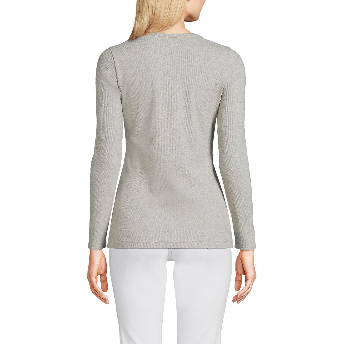 Lands' End Womens Long Sleeve Micro Rib Crew Gray Heather Tall Medium