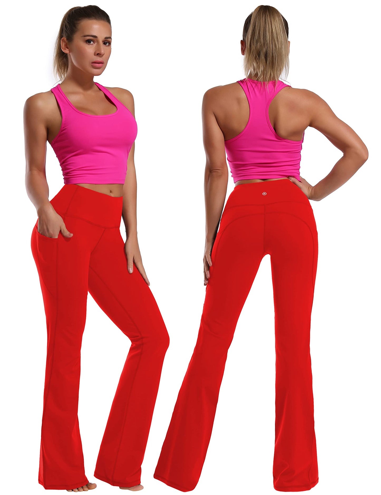BUBBLELIME 29"/31"/33"/35" 4 Styles Women's Bootcut Yoga Pants Tummy Control - Side Pockets_Scarlet S_35" Inseam