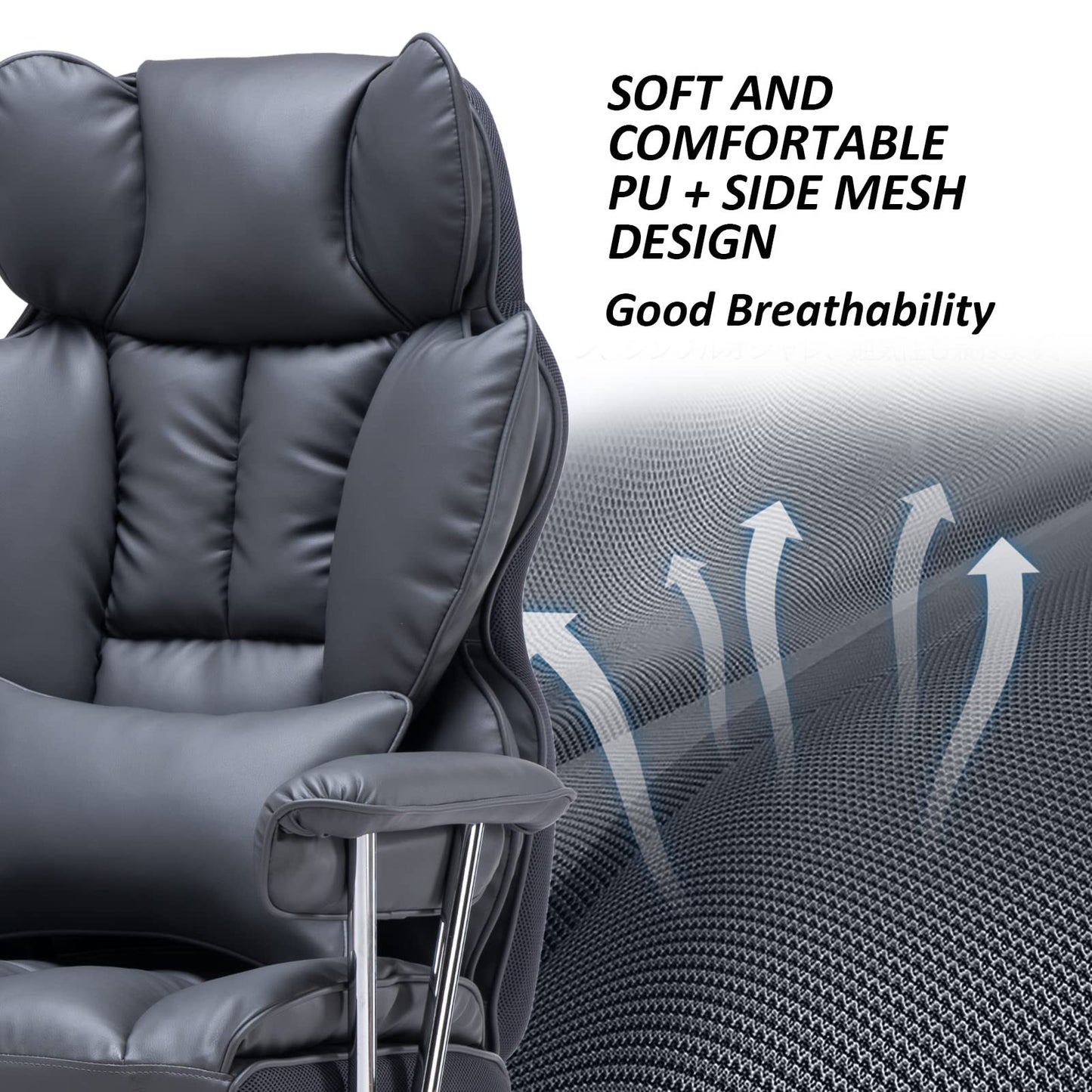 Efomao Big and Tall Office Chair with Footrest, 400LBS PU Leather High Back Executive Office Chair with Lumbar Support, Wide Computer Chair for Home Office, Dark Grey