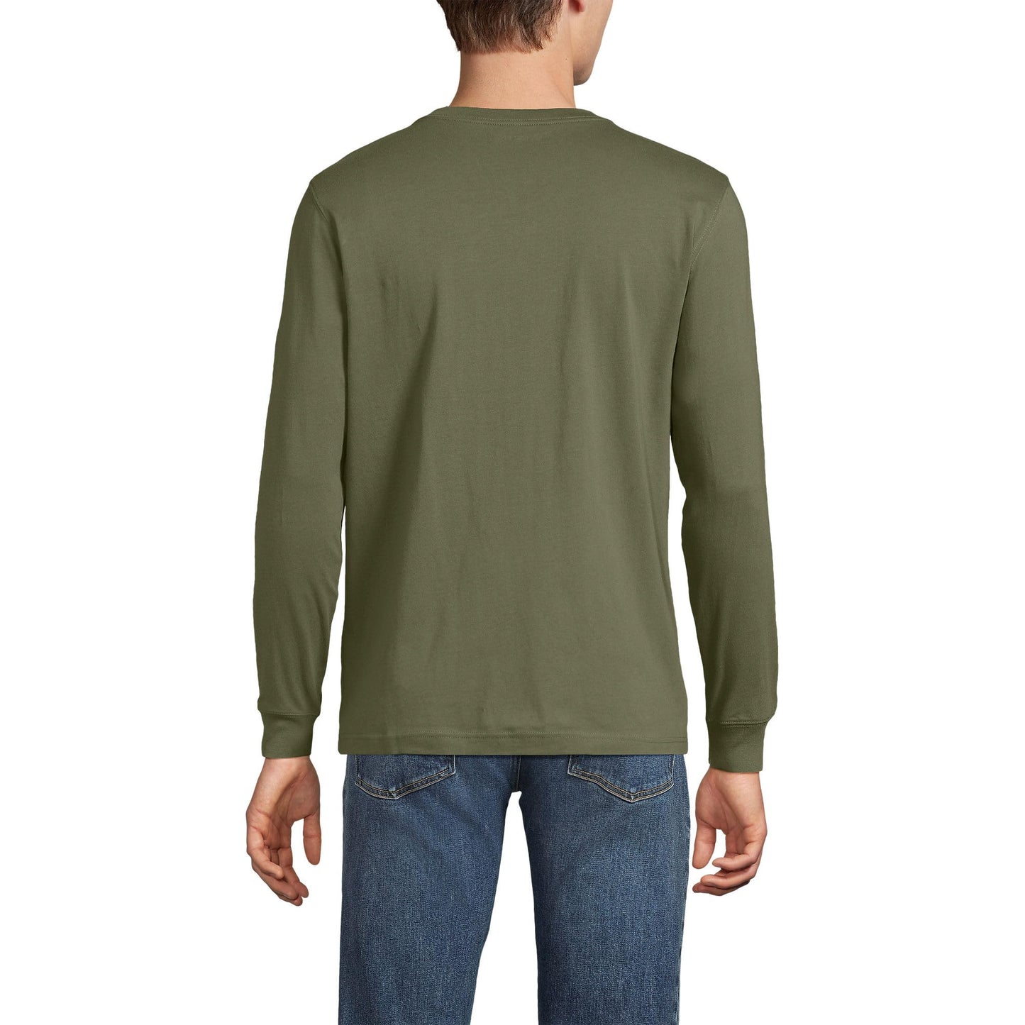 Lands' End Mens Long Sleeve Super-T Henley River Stone Green Tall Medium
