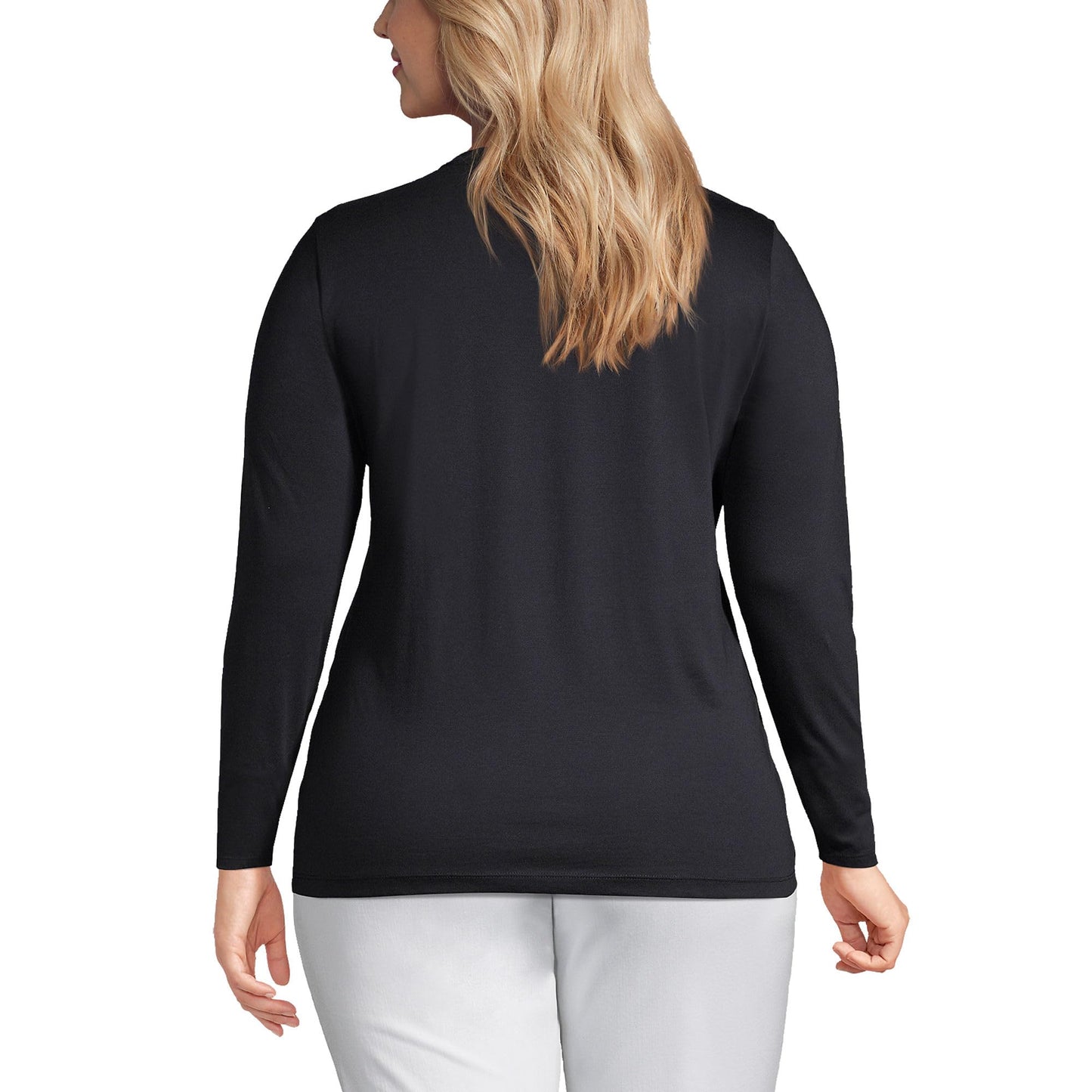 Lands' End Womens Long Sleeve Relaxed Supima Cotton Crew Neck T Shirt Black Tall Large