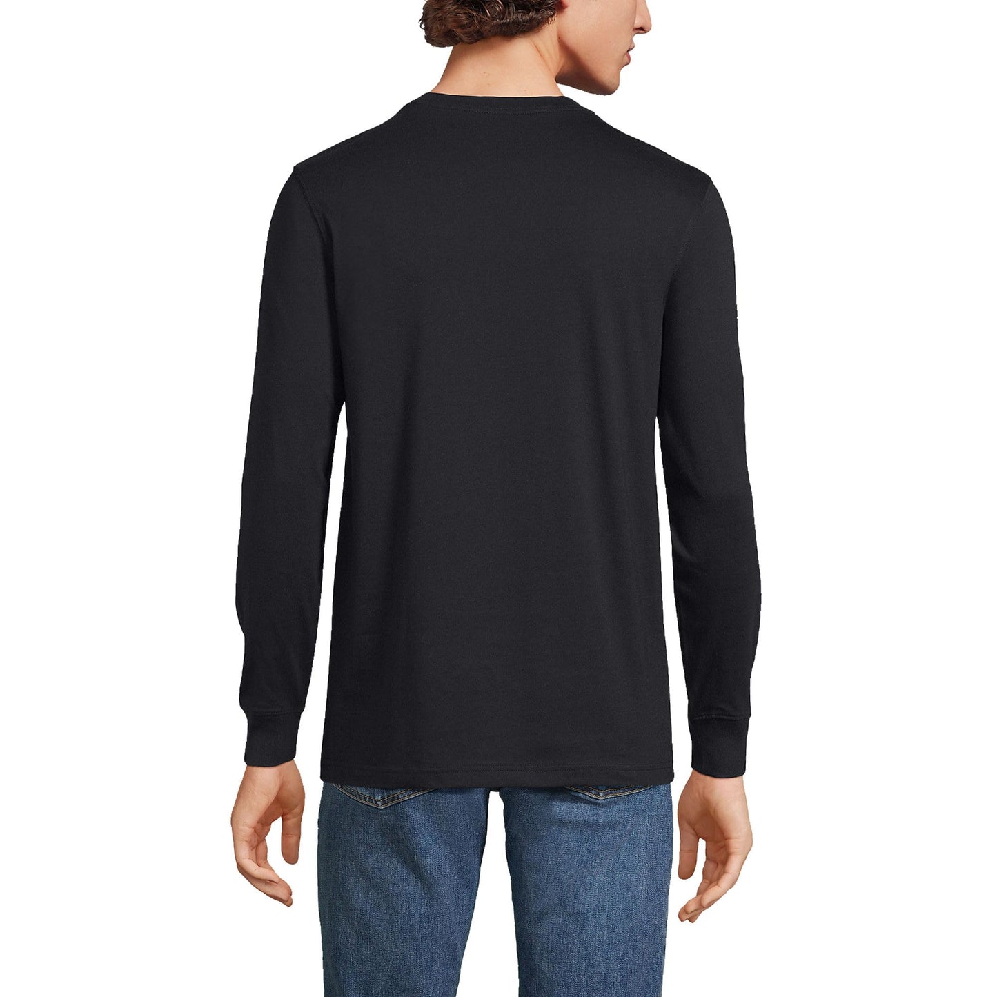 Lands' End Mens Long Sleeve Super-T Tee Black Tall Medium