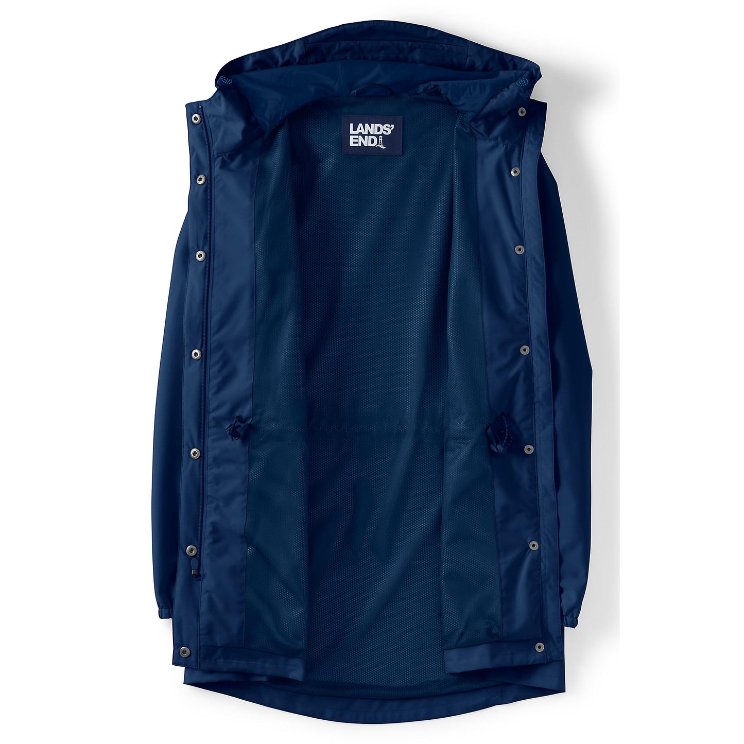 Lands' End Womens Packable Waterproof Raincoat Deep Sea Navy Tall Medium