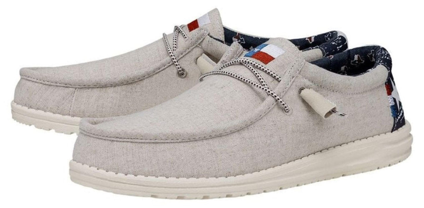 HEYDUDE Men's Wally-Texas Canvas Off White Size 14 | Men's Shoes | Men Slip-on Loafers | Comfortable & Light-Weight