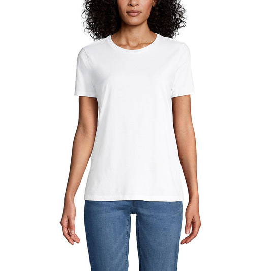 Lands' End Womens Short Sleeve Relaxed Supima Cotton Crew Neck T Shirt White Tall X-Large