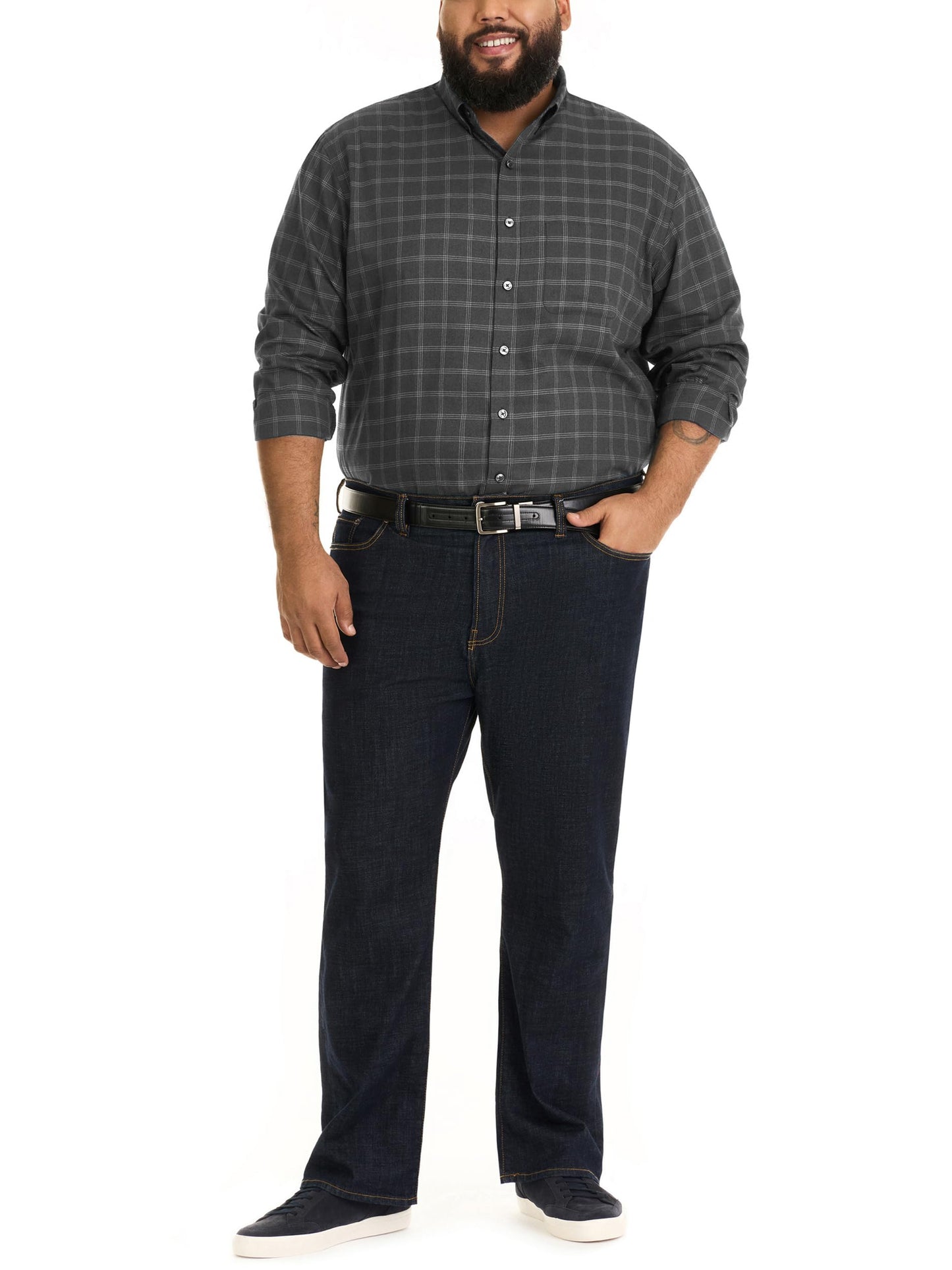 Van Heusen Men's Big Wrinkle Free Long Sleeve Button Down Shirt, Iron Gate, 5X-Large Tall