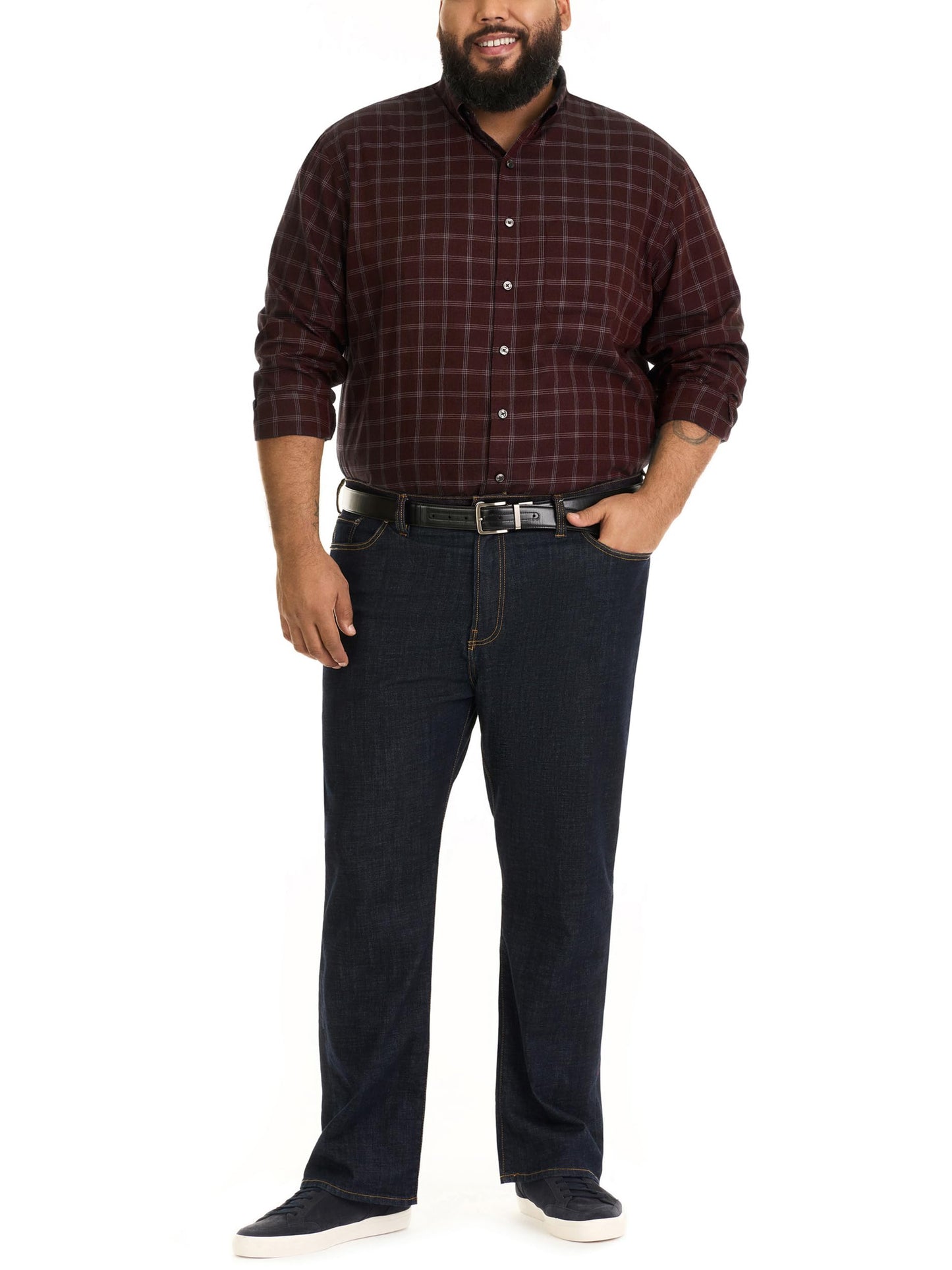 Van Heusen Men's Size Big Wrinkle Free Long Sleeve Button Down Shirt, Red Pinot Noir, X-Large Tall