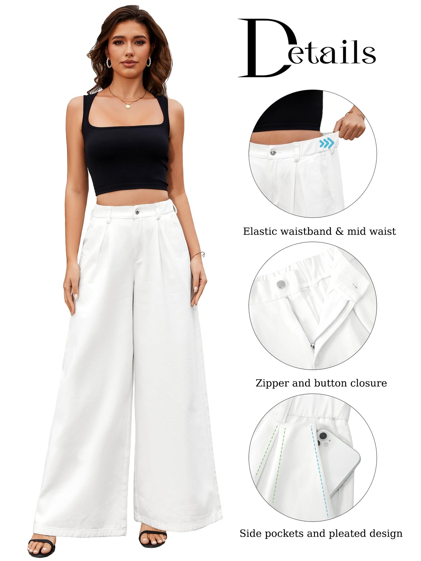 Tapata Women's 33" Inseam Tall Wide Leg Jeans High Waisted Baggy Denim Pants Palazzo Trousers, White, XS