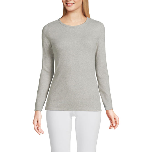 Lands' End Womens Long Sleeve Micro Rib Crew Gray Heather Tall Small