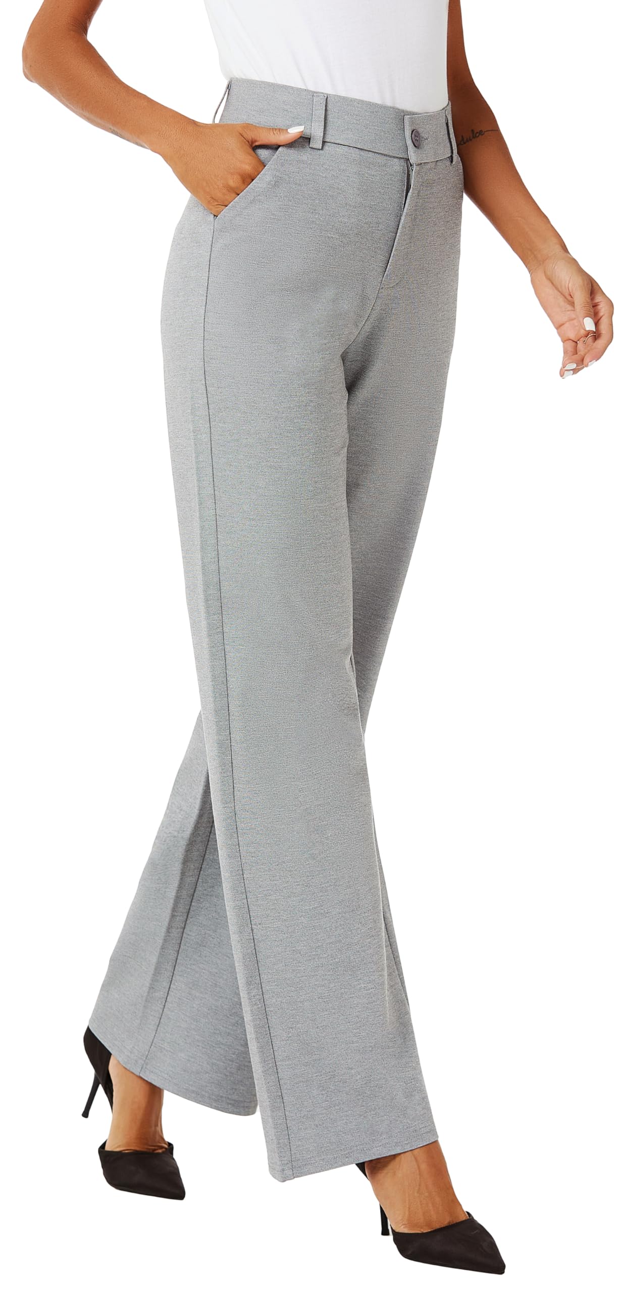 iChosy Womens High Waist Wide Straight Leg Trousers Casual Slacks Dress Pants with Pockets Grey 16 Tall