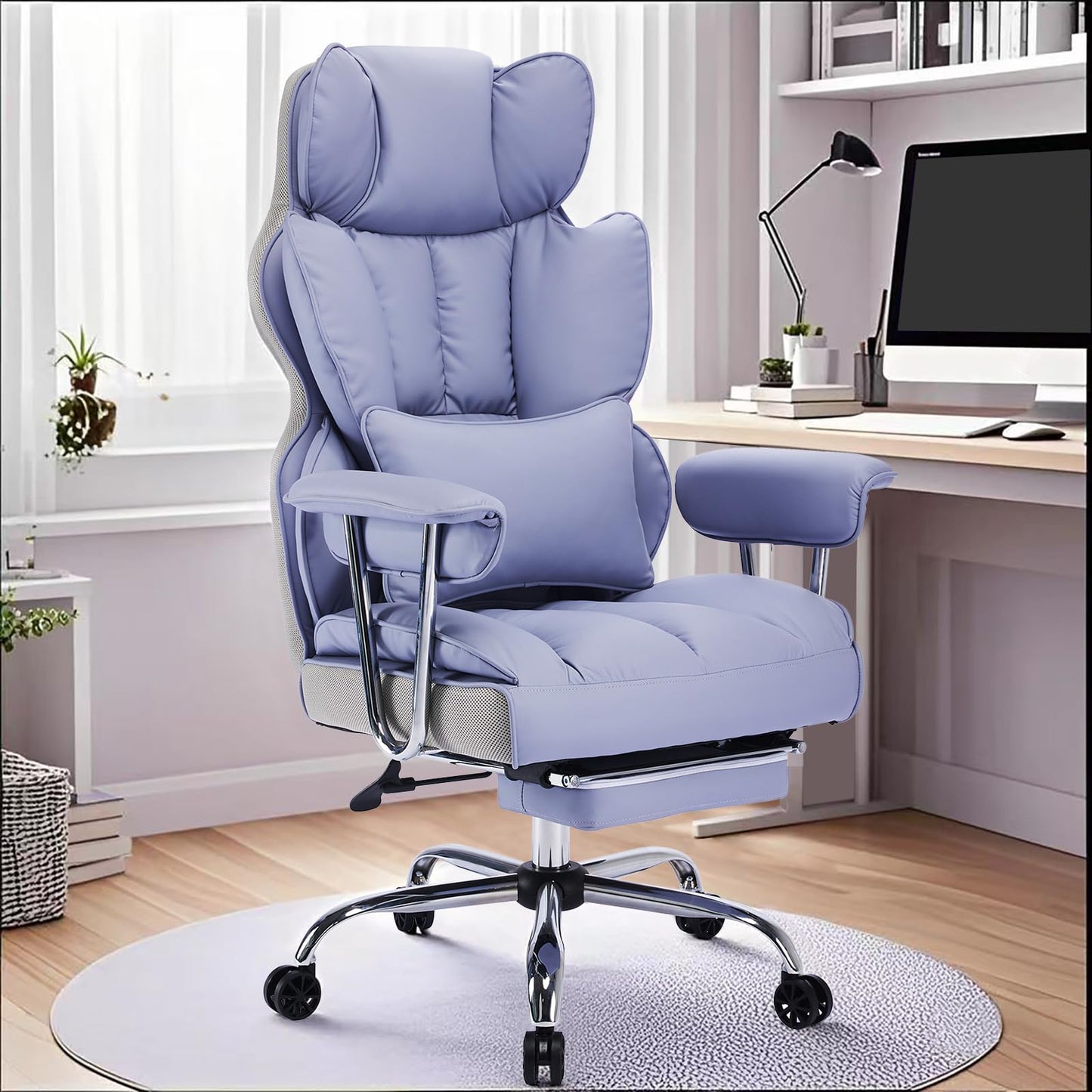 Efomao Big and Tall Office Chair 400LBS, Heavy Duty Executive Office Chair with Foot Rest, Home Office Desk Chairs, Purple Big Tall Computer Chairs