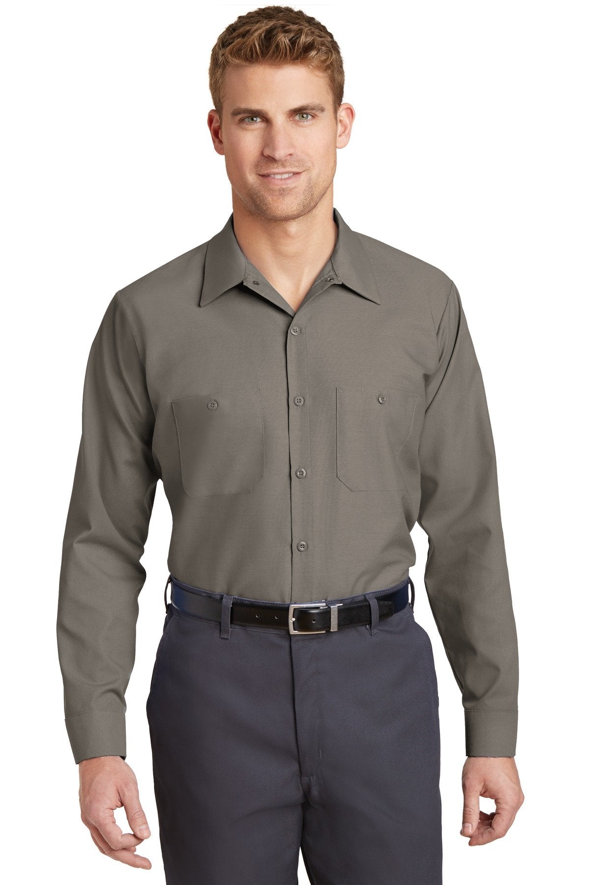 Red Kap Men's Size Industrial Work Shirt, Regular Fit, Long Sleeve, Grey, Large/Tall