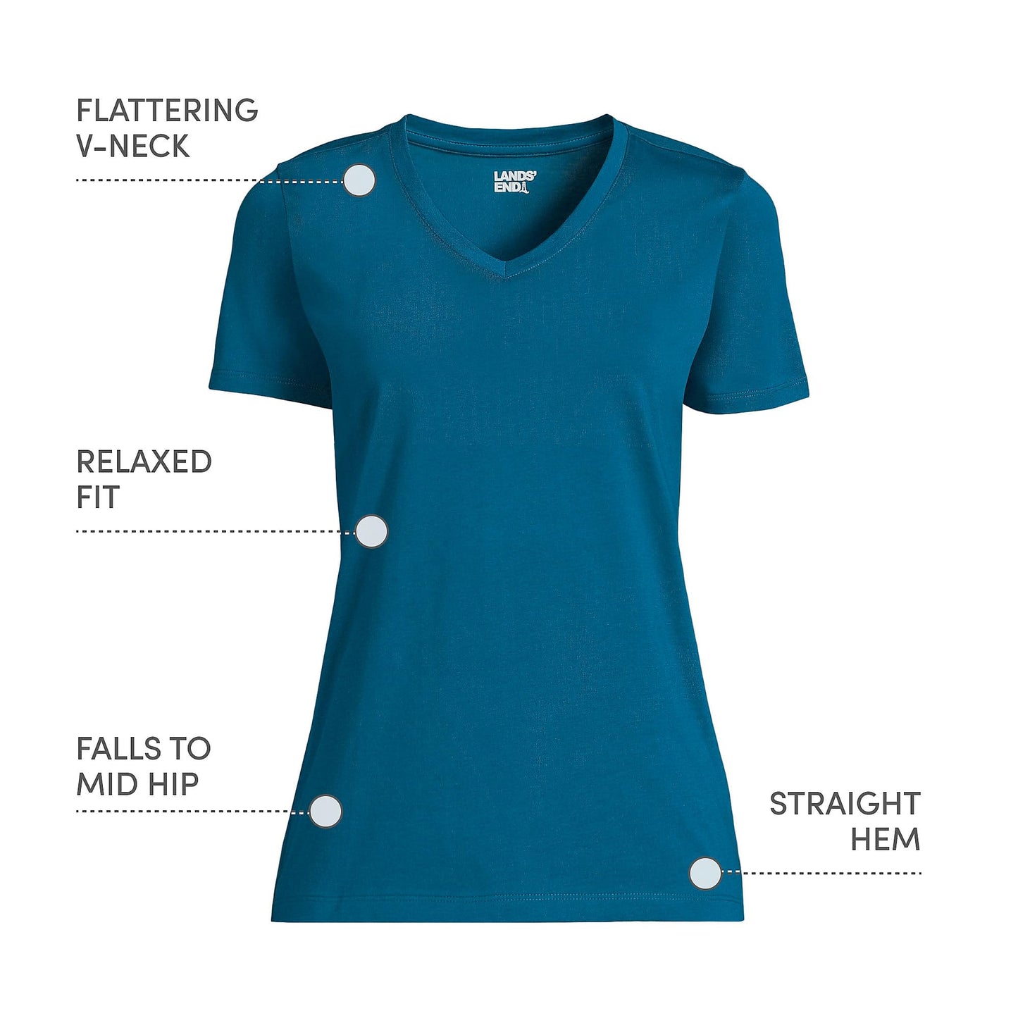 Lands' End Womens SS Relaxed Supima V Neck T Shirt Baltic Teal Tall Small