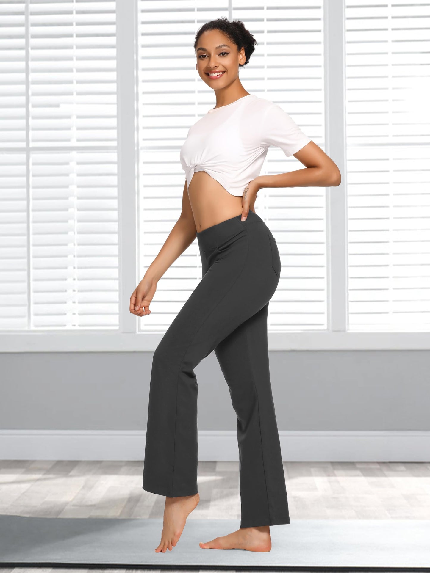 SEVEGO Women's Bootcut Yoga Dress Pants High Waist Stretch Work Pants with Pockets, 35" Dark Grey 2, XXL