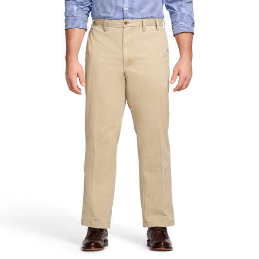 IZOD Men's Big and Tall Performance Stretch Flat Front Pant, Cedarwood Khaki, 36W x 34L