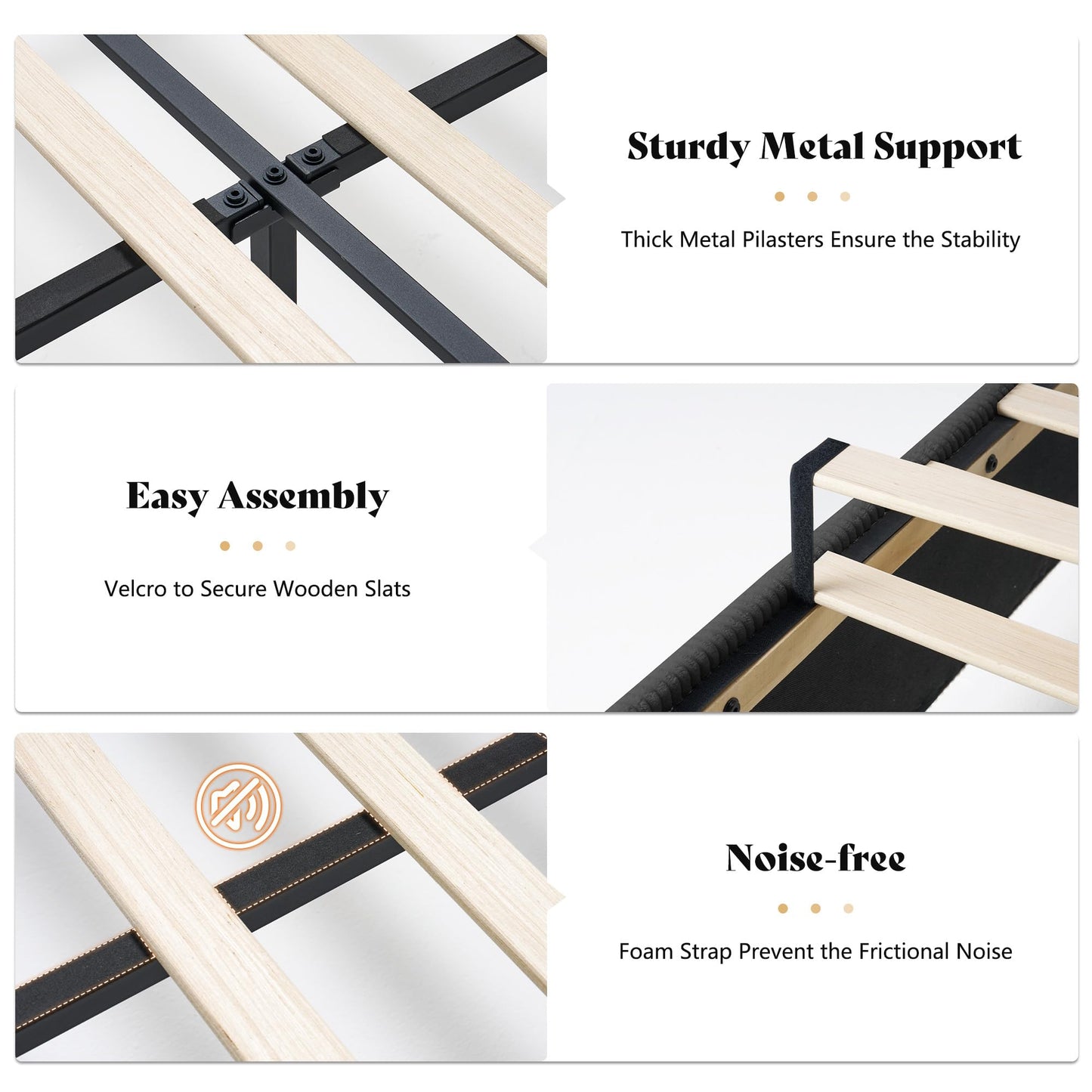 AMERLIFE Modern California King Size Bed Frame with Fireplace, Wingback Platform Bed Frame with 60.4“ Extra Tall Headboard, Corduroy Upholstered Bed Frame Wooden Slats/No Box Spring Needed, Black