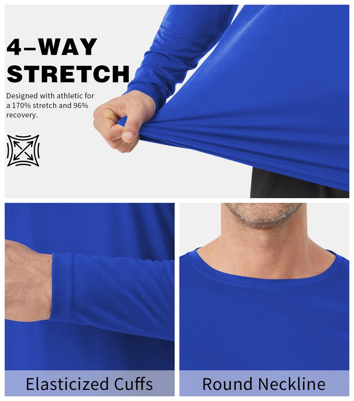 Men's Tall Rash Guard Long Sleeve T Shirts - UPF 50+ Sun Protection Tee Shirt for Fishing, Swim, Hiking Blue