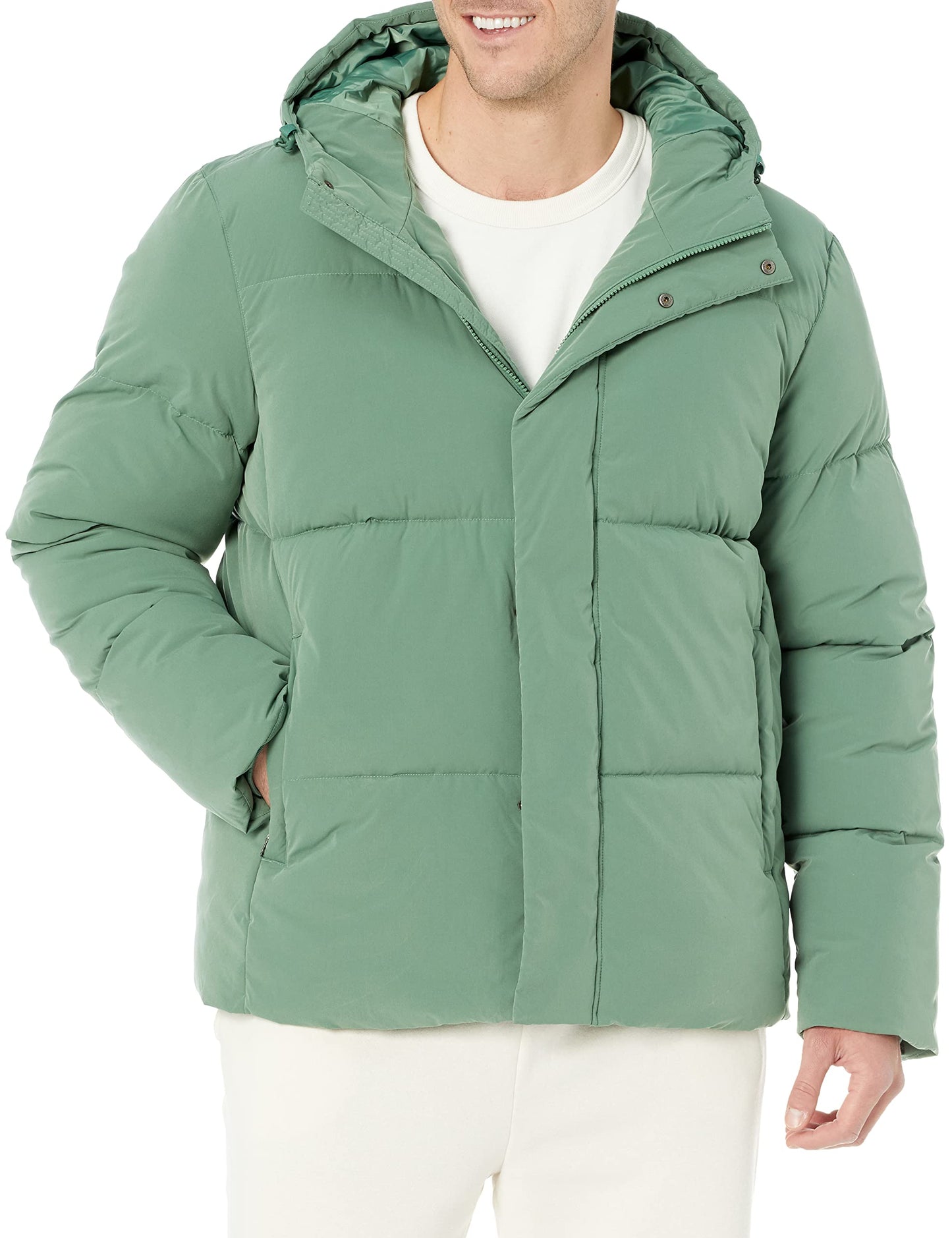 Amazon Essentials Men's Mid-Length Hooded Puffer Coat (Available in Big & Tall), Sage Green, 3X-Large Big Tall