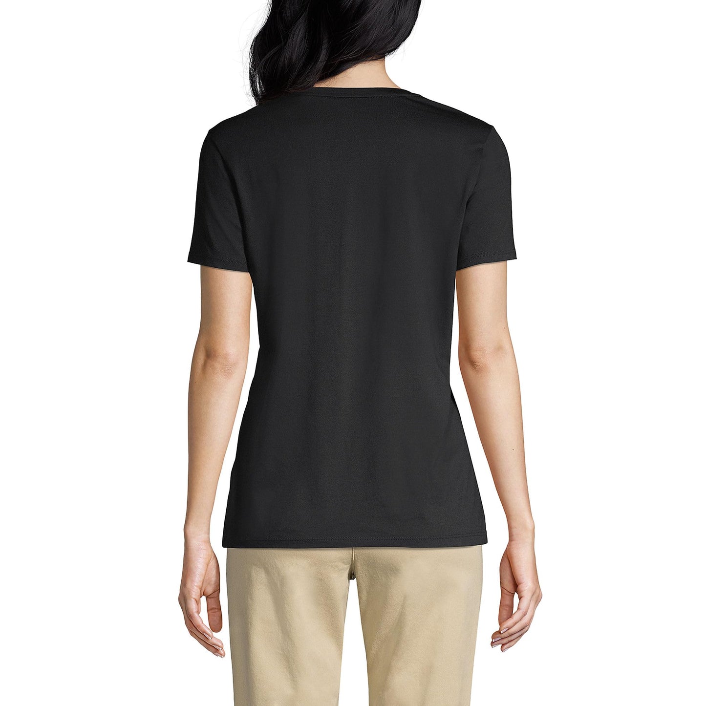 Lands' End Womens SS Relaxed Supima V Neck T Shirt Black Tall Large
