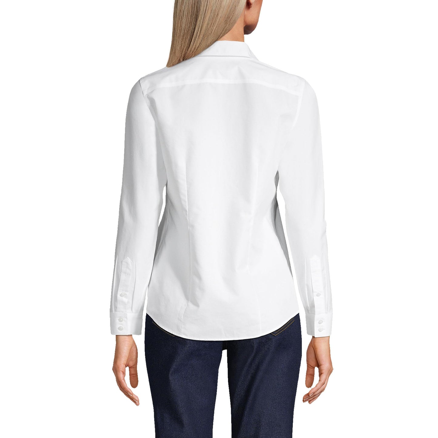 Lands' End Womens LS No Iron Button Front Shirt White Tall 12