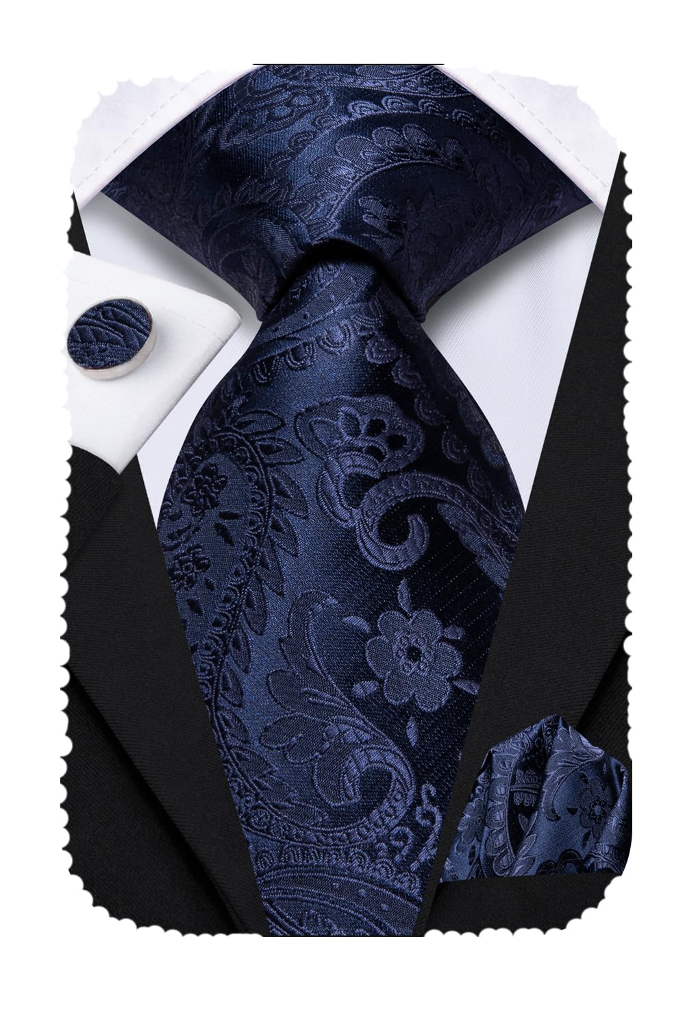 Hi-Tie 70'' Navy Ties for Men Silk Paisley Extra Long Mens Ties Set Dress Necktie and Pocket Square Cufflink for Wedding
