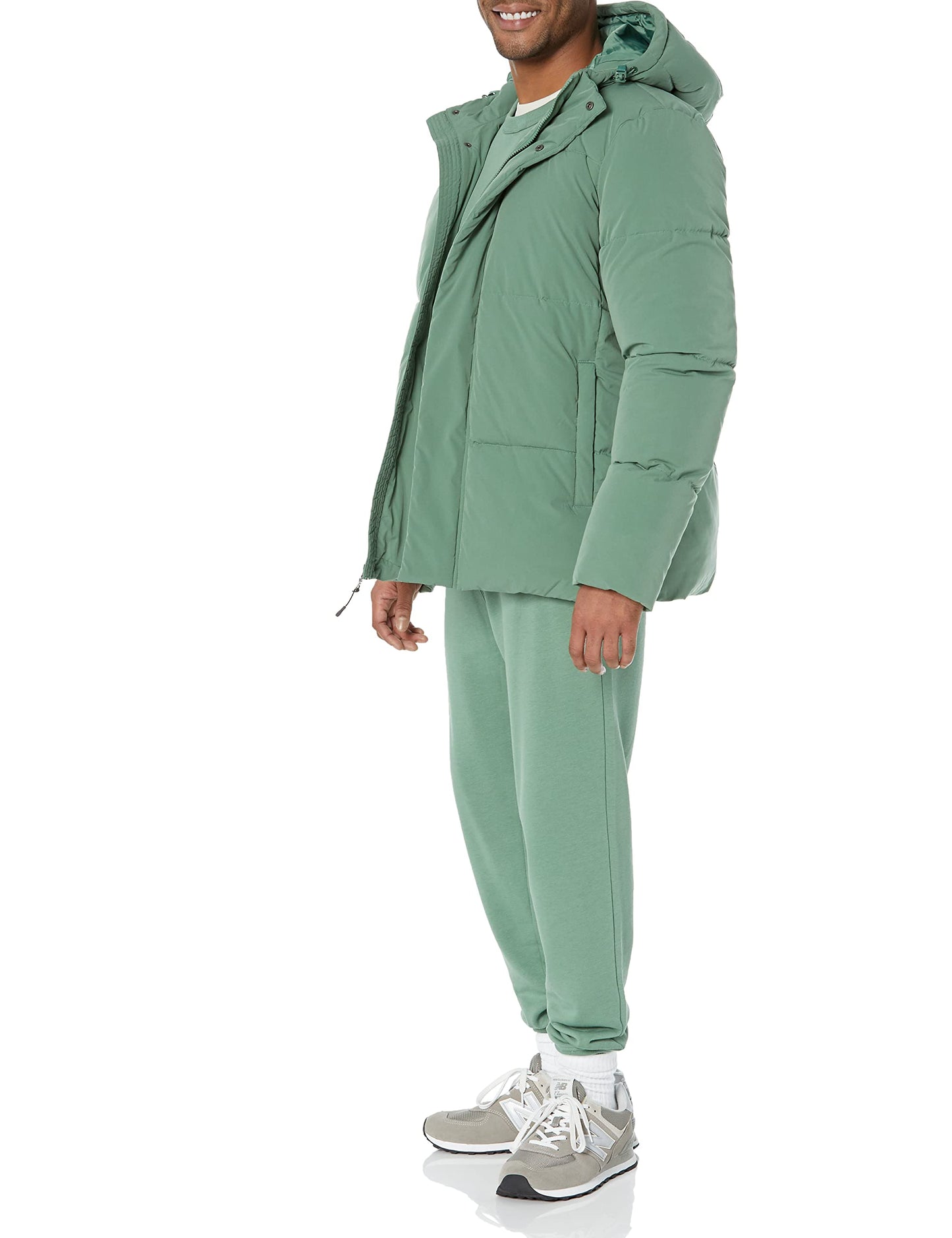 Amazon Essentials Men's Mid-Length Hooded Puffer Coat (Available in Big & Tall), Sage Green, 6X-Large Big Tall