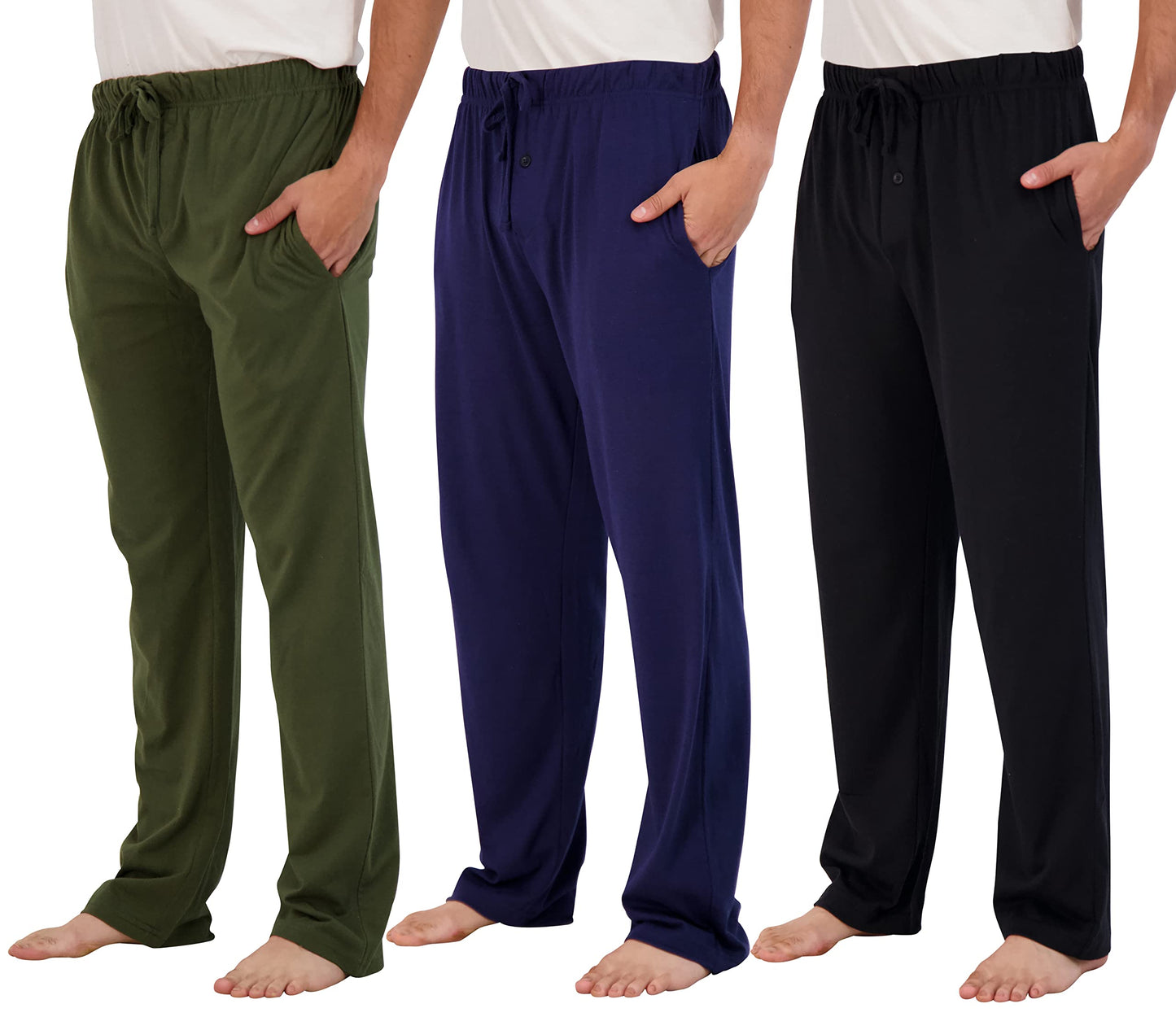 Real Essentials 3 Pack: Mens Big & Tall King Size Pajama Pants Cotton Soft Pajamas Men Flannel Bottoms Fleece Buffalo Plaid Pj Lounge Pants Sleepwear Pijamas Hombres Woven - Set 4, 5x Tall
