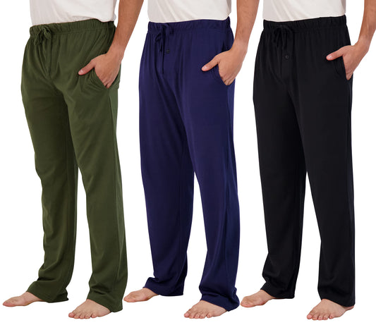 Real Essentials 3 Pack: Mens Big & Tall King Size Pajama Pants Cotton Soft Pajamas Men Flannel Bottoms Fleece Buffalo Plaid Pj Lounge Pants Sleepwear Pijamas Hombres Woven - Set 4, 5x Tall