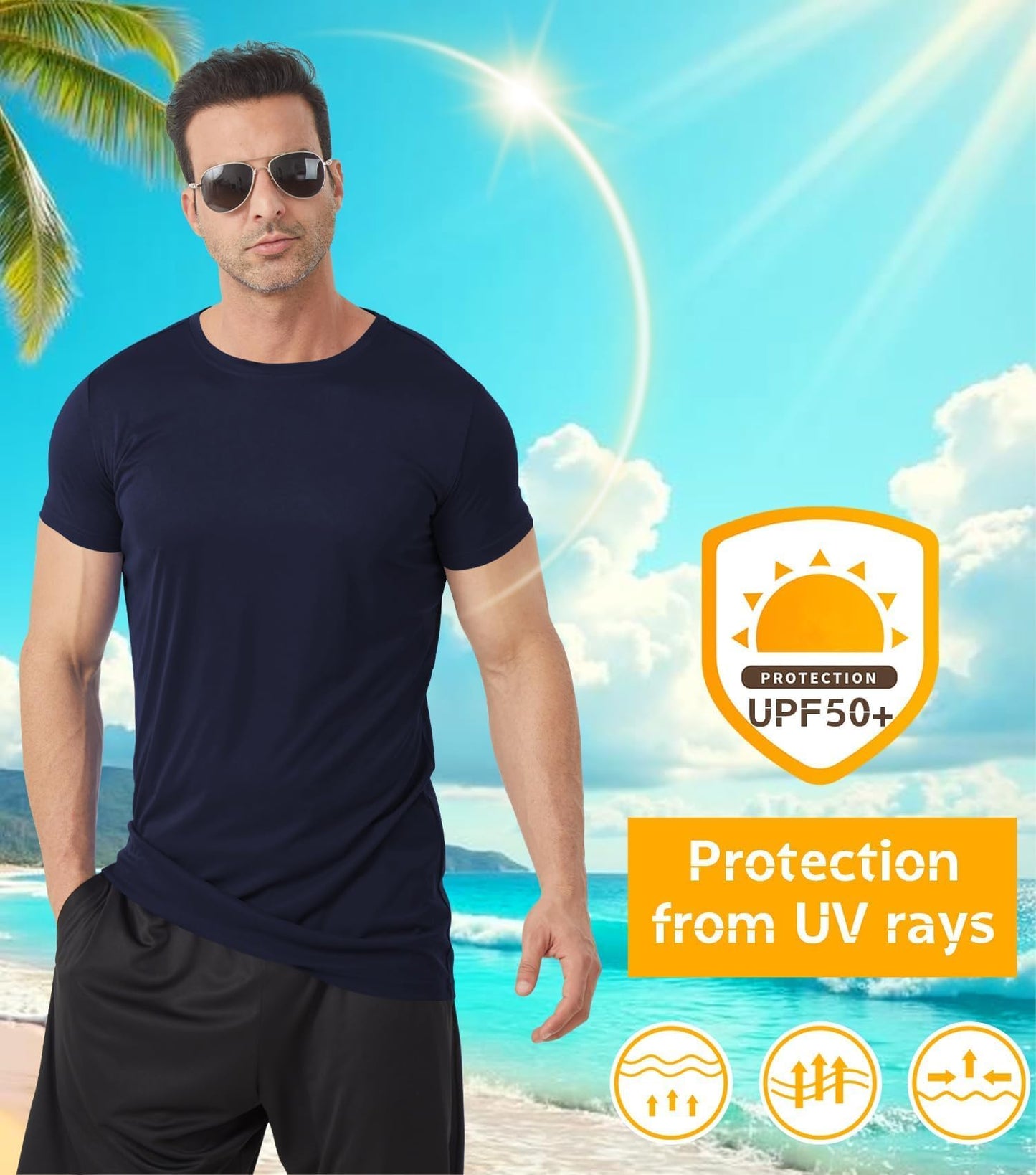 Idtswch Men's Tall T-Shirt Rash Guard UPF 50+ T-Shirt Quick Dry Swim Water Top Tee Short Sleeve Athletic Shirts Navy-L