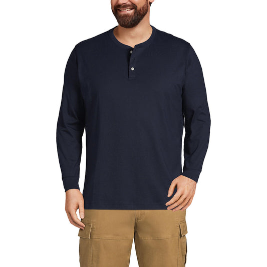 Lands' End Mens Long Sleeve Super-T Henley Radiant Navy Tall Large