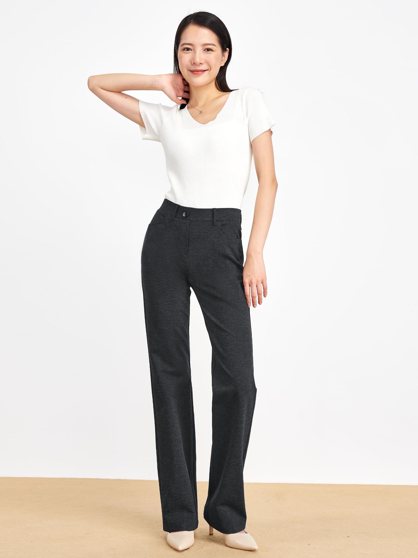 Tapata Women's 28''/30''/32''/34'' Stretchy Bootcut Dress Pants with Pockets Tall, Petite, Regular for Office Work Business 34", Charcoal, XXL