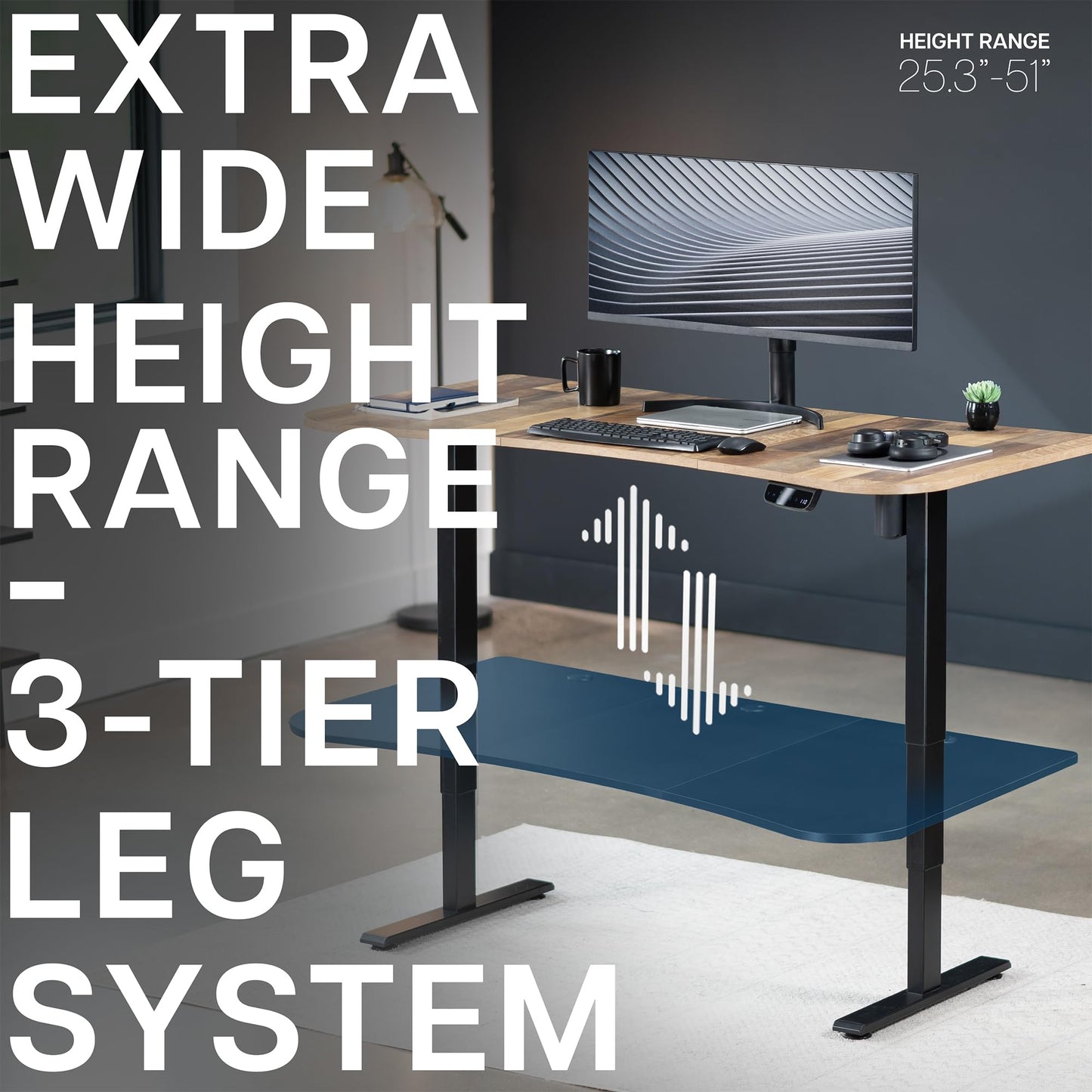 VIVO Electric 63 x 32 in Standing Desk, Memory Height Adjustment, 176 lb Frame Support, 2E Series, Reclaimed Wood Top Black Frame, DESK-KIT-2EBP - 51" Max Height