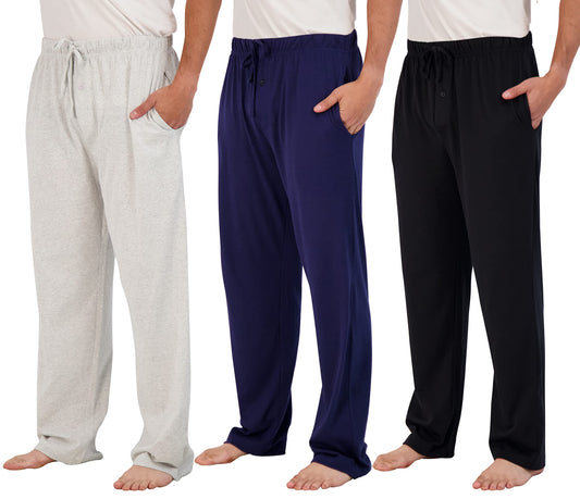Real Essentials 3 Pack: Men's Pajama Pants - Knit Cotton Flannel Plaid Lounge Bottoms (Available In Big & Tall) - Set 6, 5x Tall