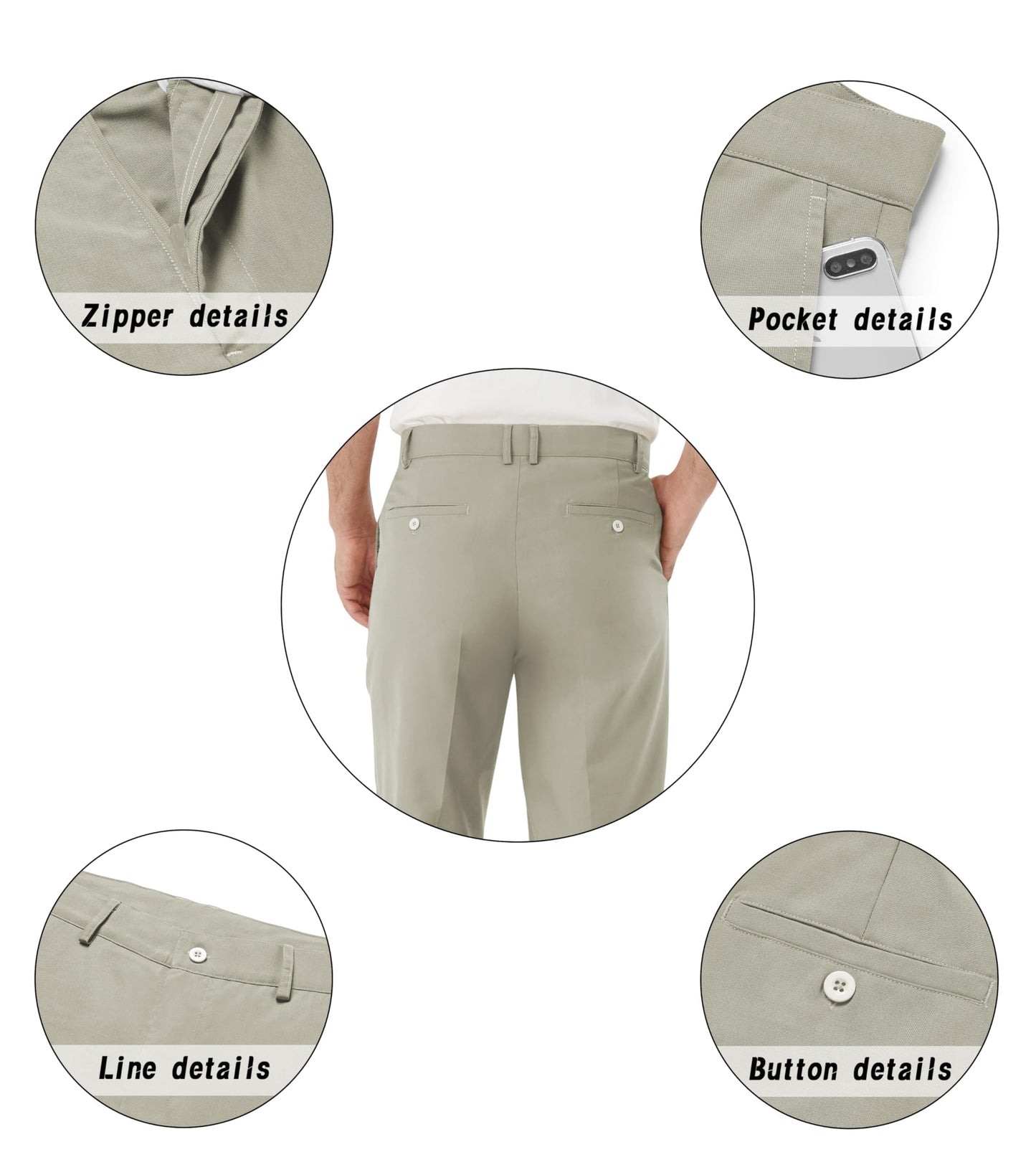 Men's Tall Classic Fit Flex Flat Front Dress Pants Formal Pants for Business & Office Oatmeal