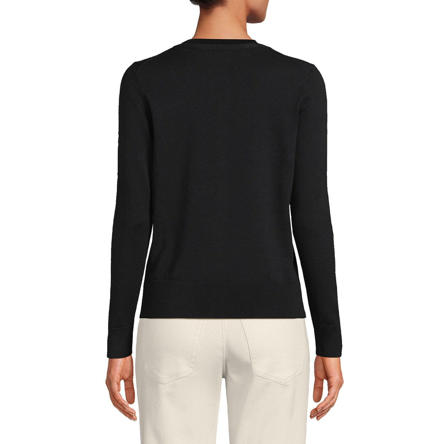Lands' End Womens FG Cotton Cardigan Sweater Black Tall Small