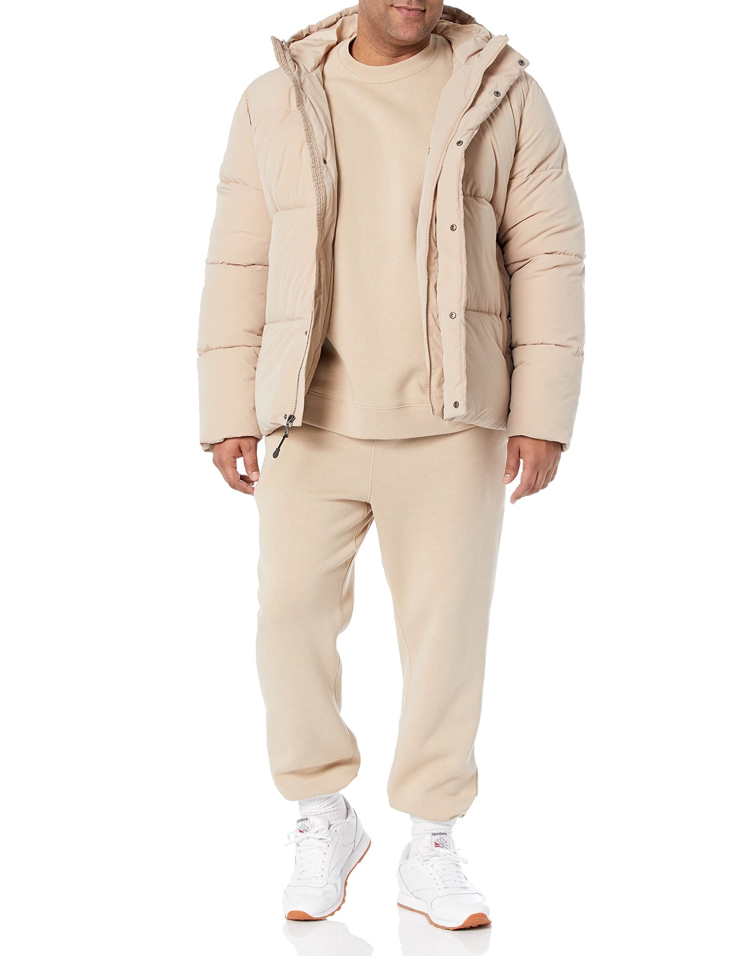 Amazon Essentials Men's Mid-Length Hooded Puffer Coat (Available in Big & Tall), Tan, 6X-Large Big Tall