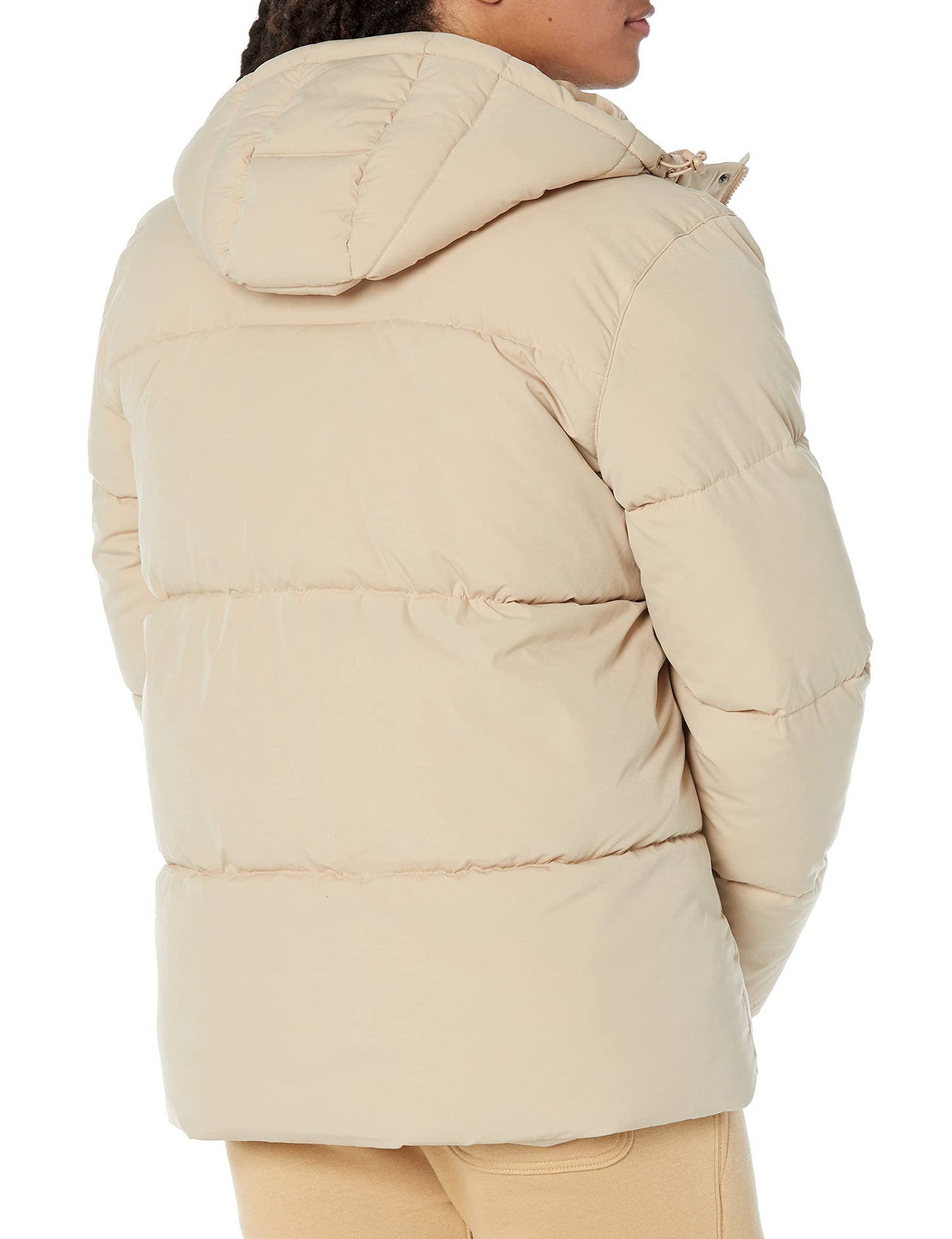 Amazon Essentials Men's Mid-Length Hooded Puffer Coat (Available in Big & Tall), Tan, 4X-Large Big Tall