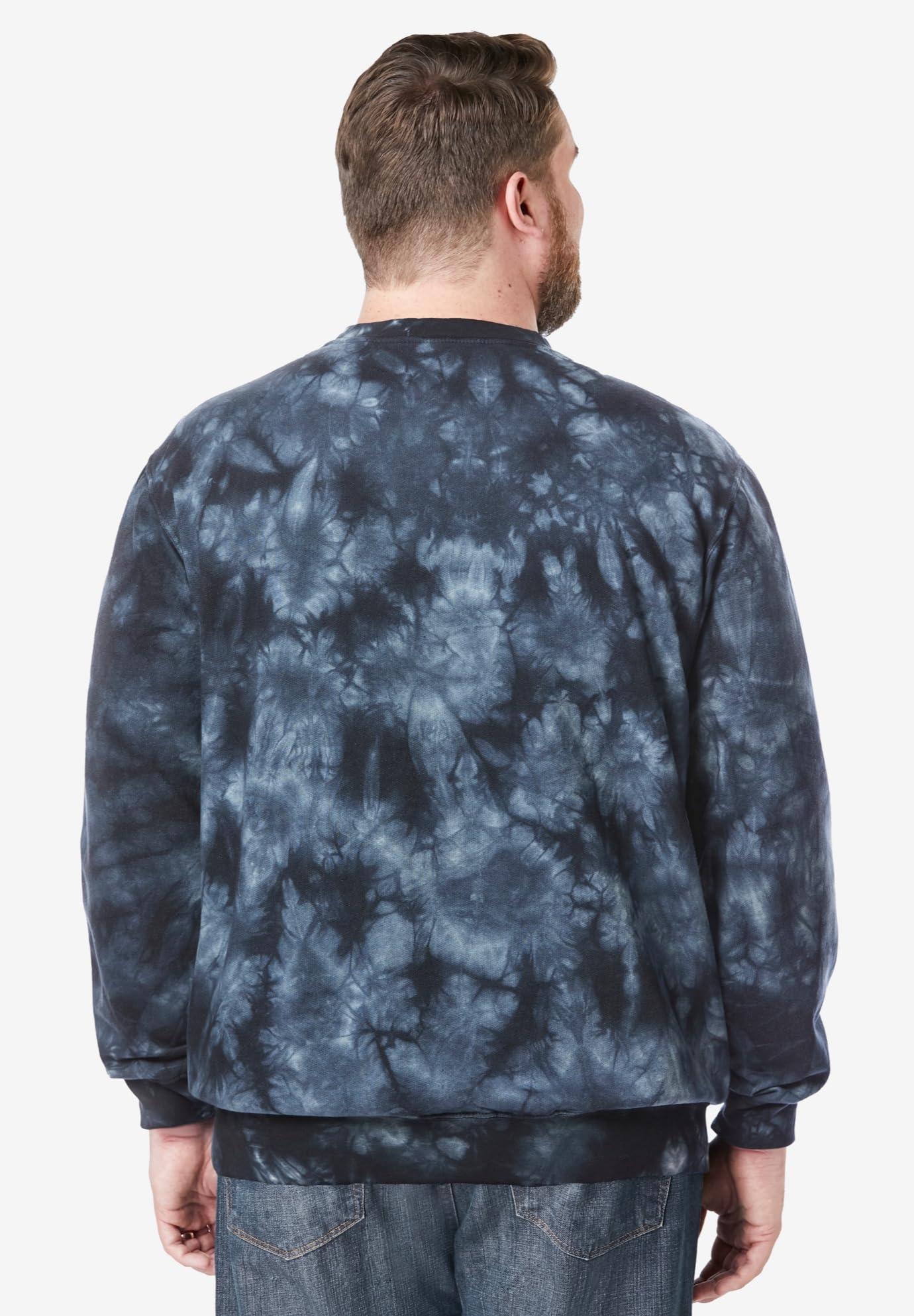 KingSize Men's Big & Tall Fleece Crewneck Sweatshirt - L, Navy Marble