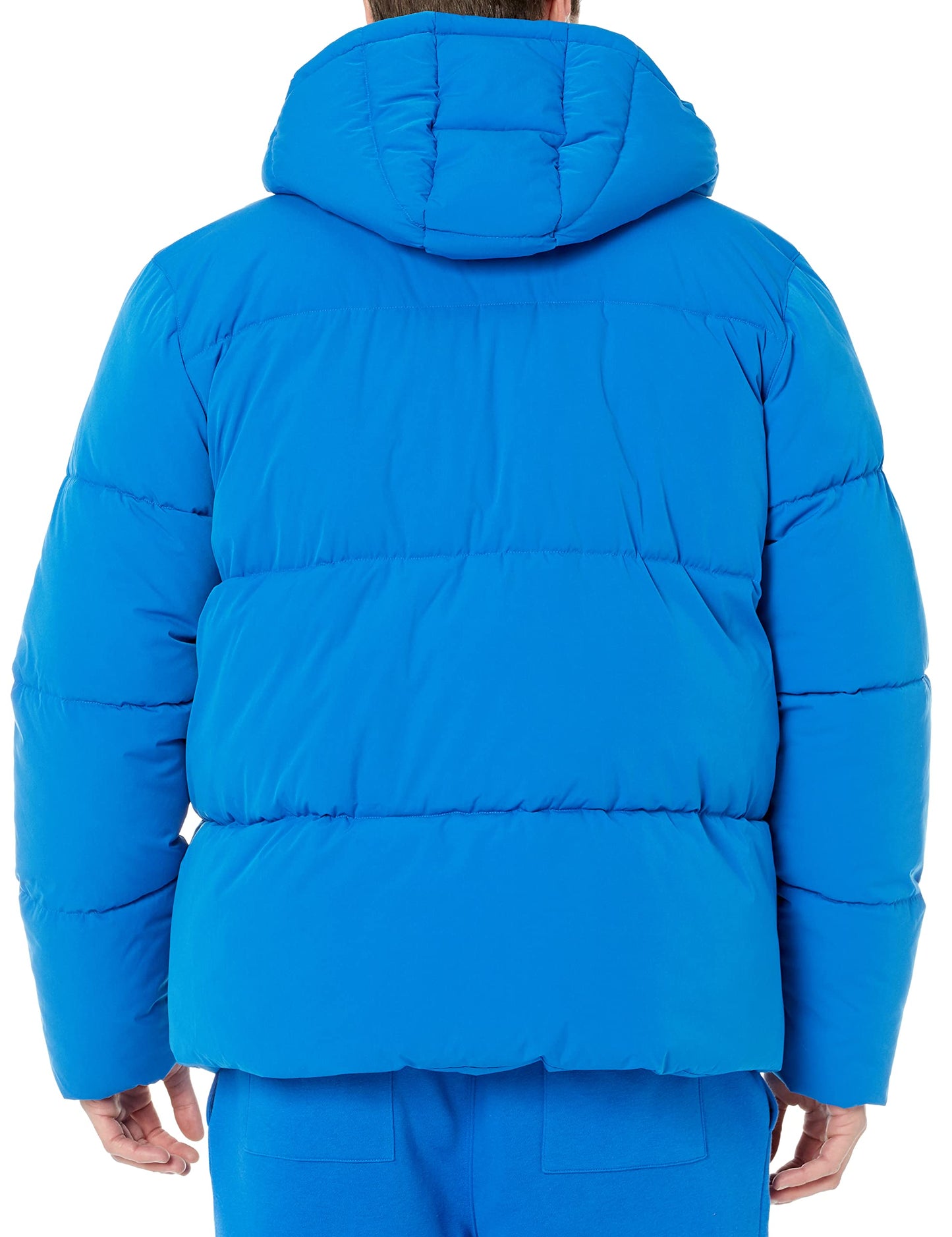 Amazon Essentials Men's Mid-Length Hooded Puffer Coat (Available in Big & Tall), Bright Blue, 4X-Large Big Tall