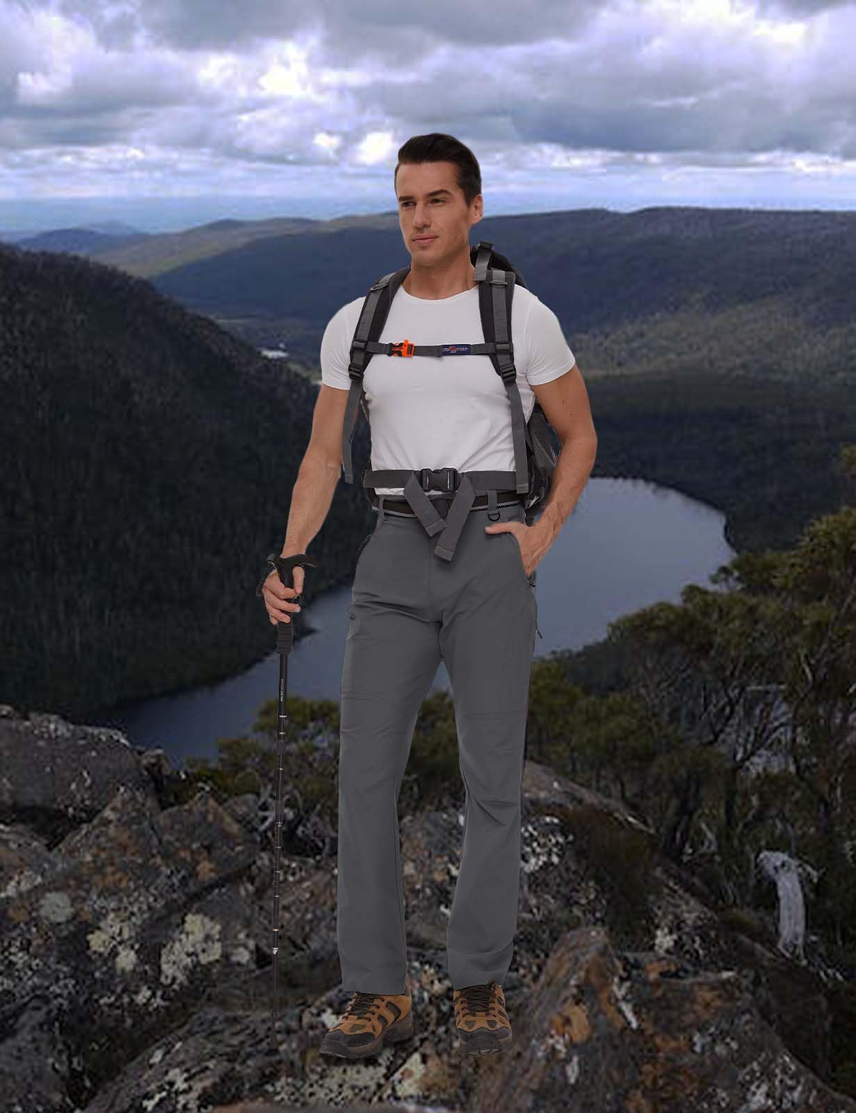 SEVEGO 30"/32"/34"/36" Inseam Men's Tall Hiking Pants Quick Dry Outdoor Waterproof Fishing Cargo Pants with Belt 5 Pockets 38" Dark Gray XXL