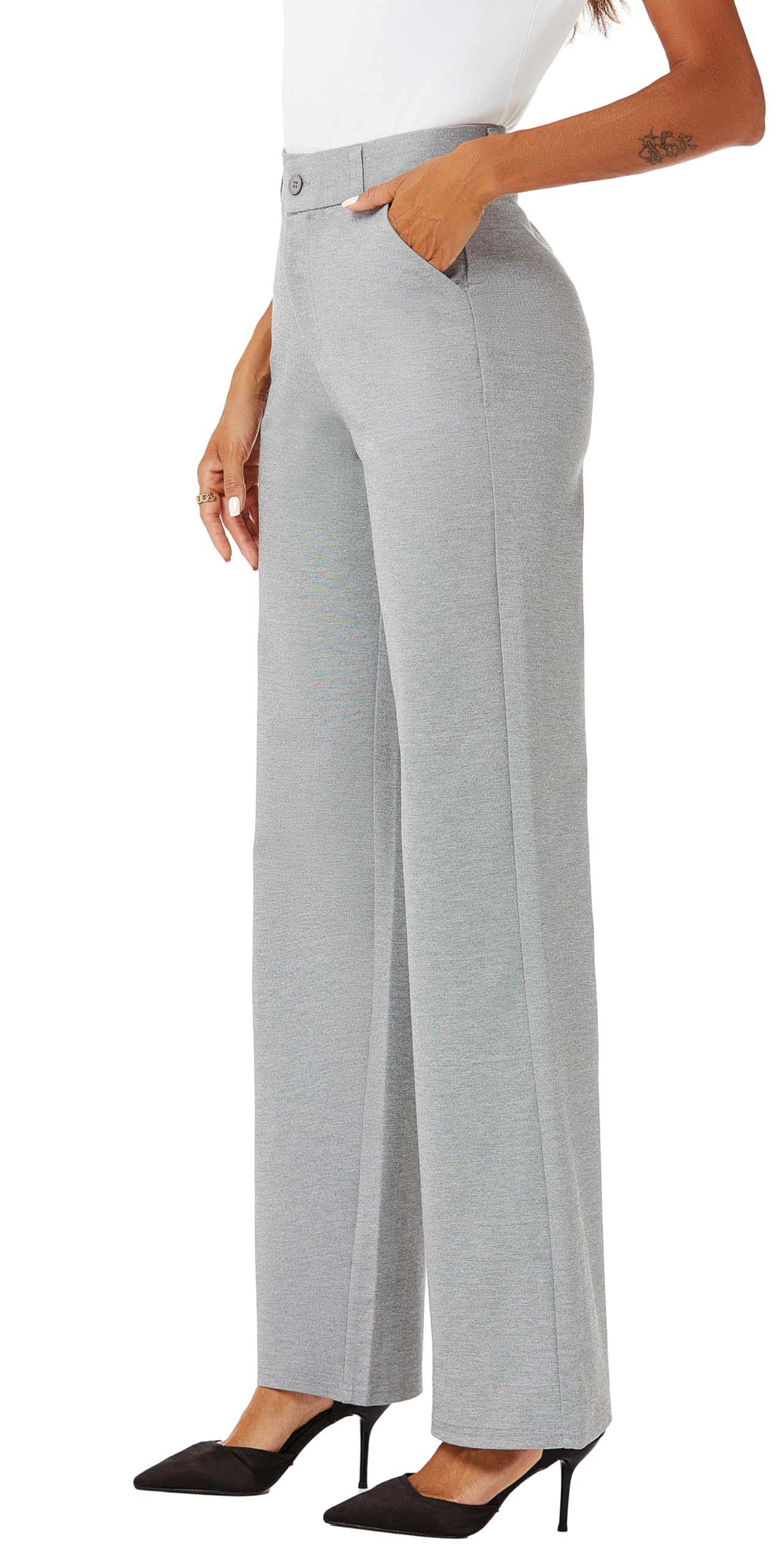iChosy Womens High Waist Wide Straight Leg Trousers Casual Slacks Dress Pants with Pockets Grey 16 ExtraTall
