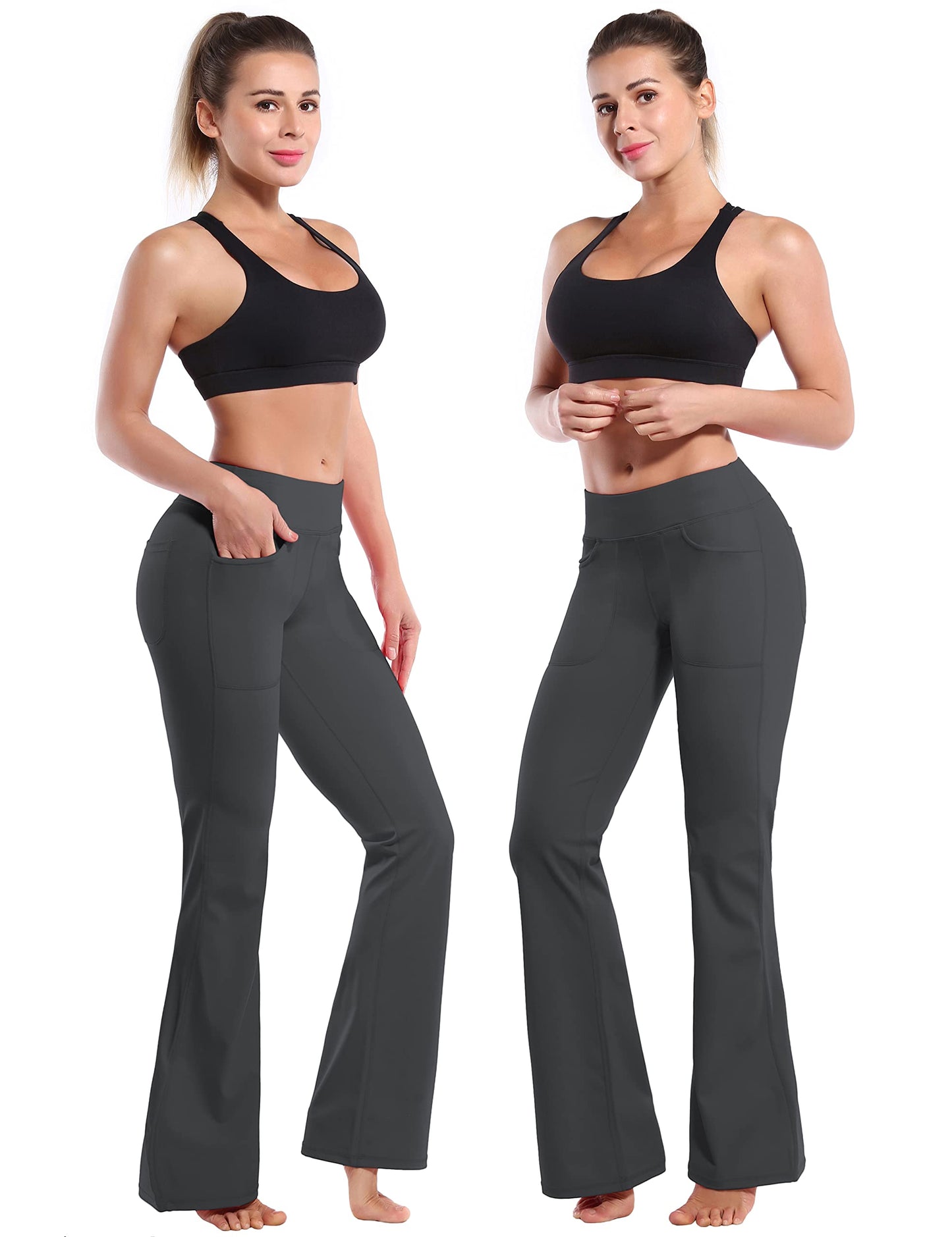 BUBBLELIME 29"/31"/33"/35" 4 Styles Women's High Waist Bootcut Yoga Pants - Out Pockets_SHADOWCHARCOAL (2) XL-35 Inseam