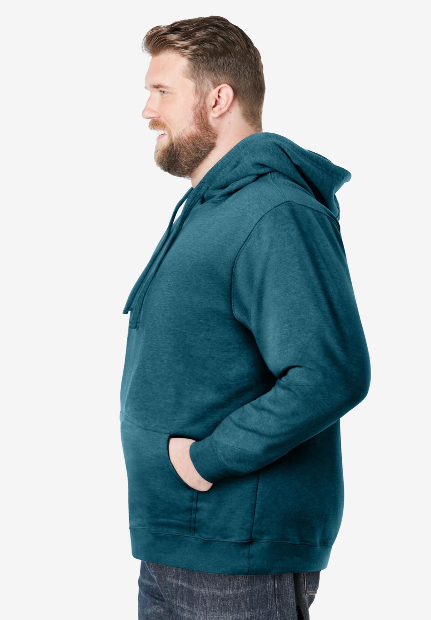 KingSize Men's Big & Tall Fleece Pullover Hoodie - L, Heather Midnight Teal