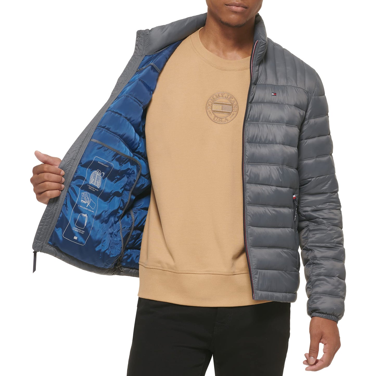 Tommy Hilfiger Men's Ultra Loft Lightweight Packable Puffer Jacket (Standard and Big & Tall), Charcoal, X-Large