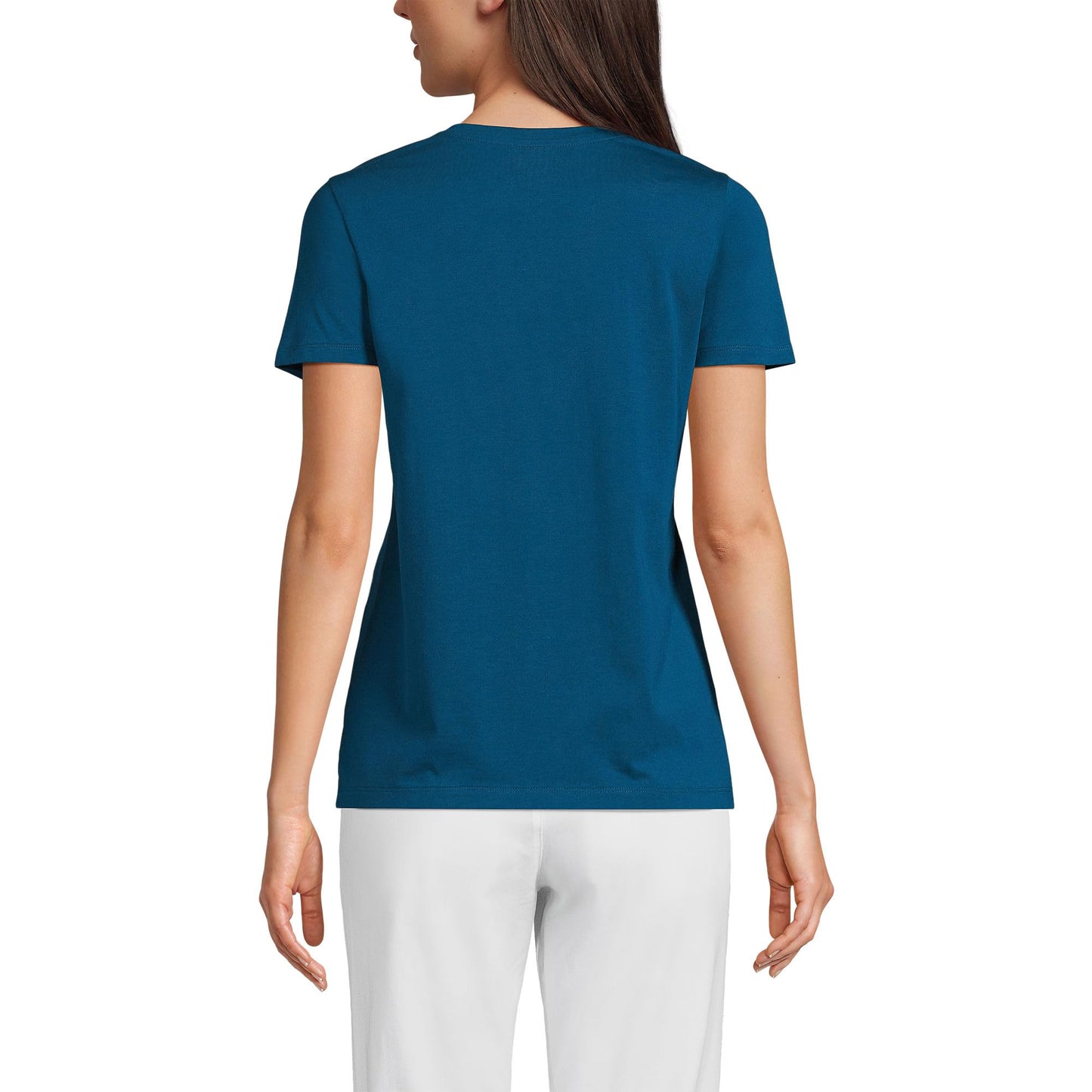 Lands' End Womens SS Relaxed Supima V Neck T Shirt Baltic Teal Tall Small