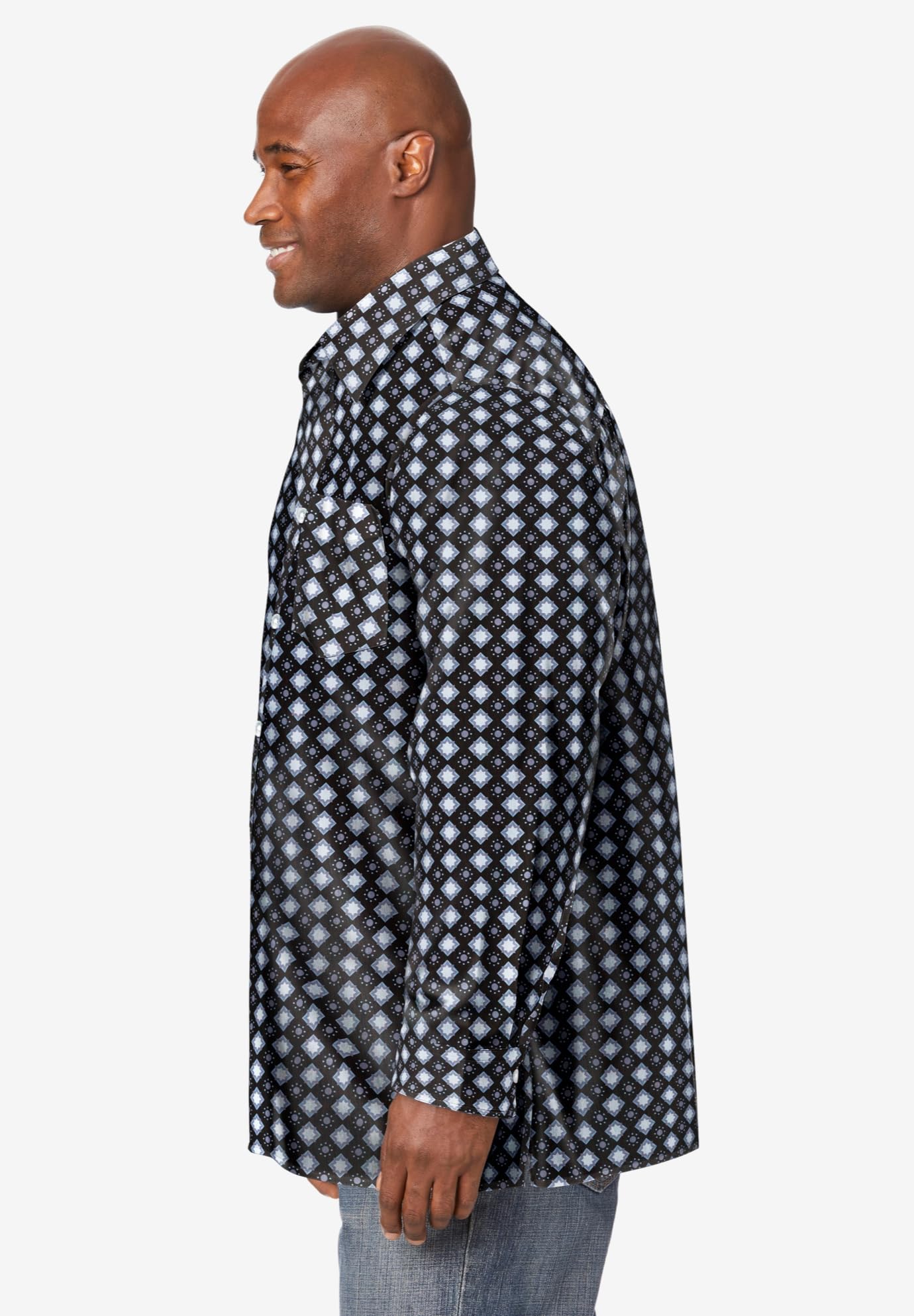 KingSize Men's Big & Tall The No-Tuck Casual Shirt - 5XL, Black Geo