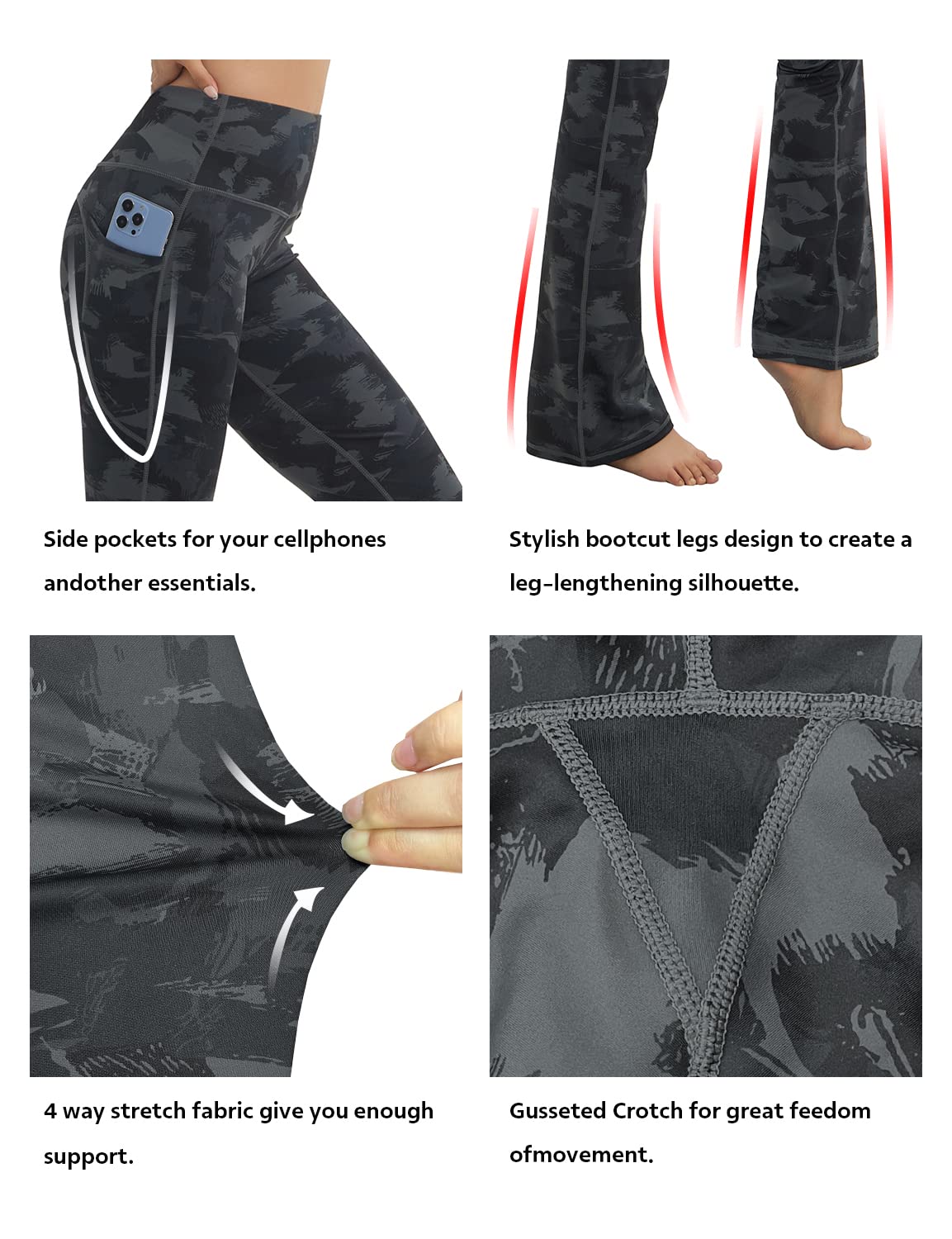 BUBBLELIME 29"/31"/33"/35" 4 Styles Women's Tummy Control Bootcut Yoga Pants - Side Pockets_DIMGRAY BRUSHCAMO L-37 Inseam