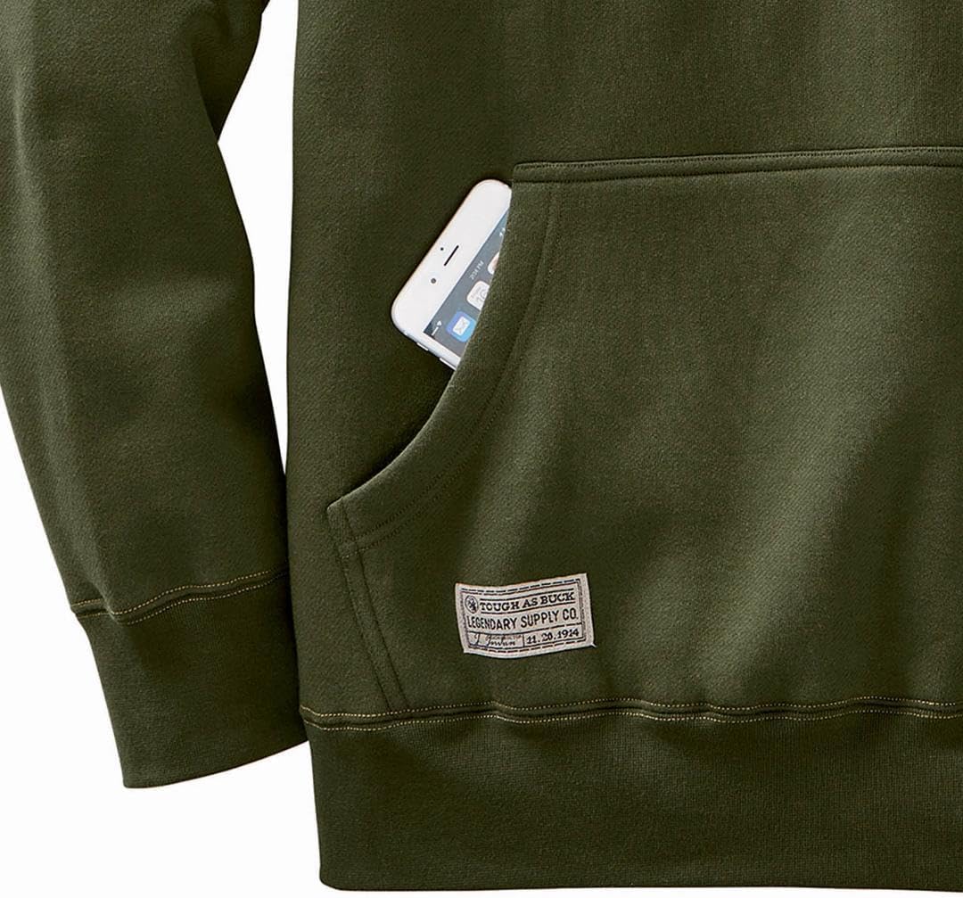 Legendary Whitetails Men's Tall Size Tough As Buck 1/4 Zip Action Hoodie, Loden, Large