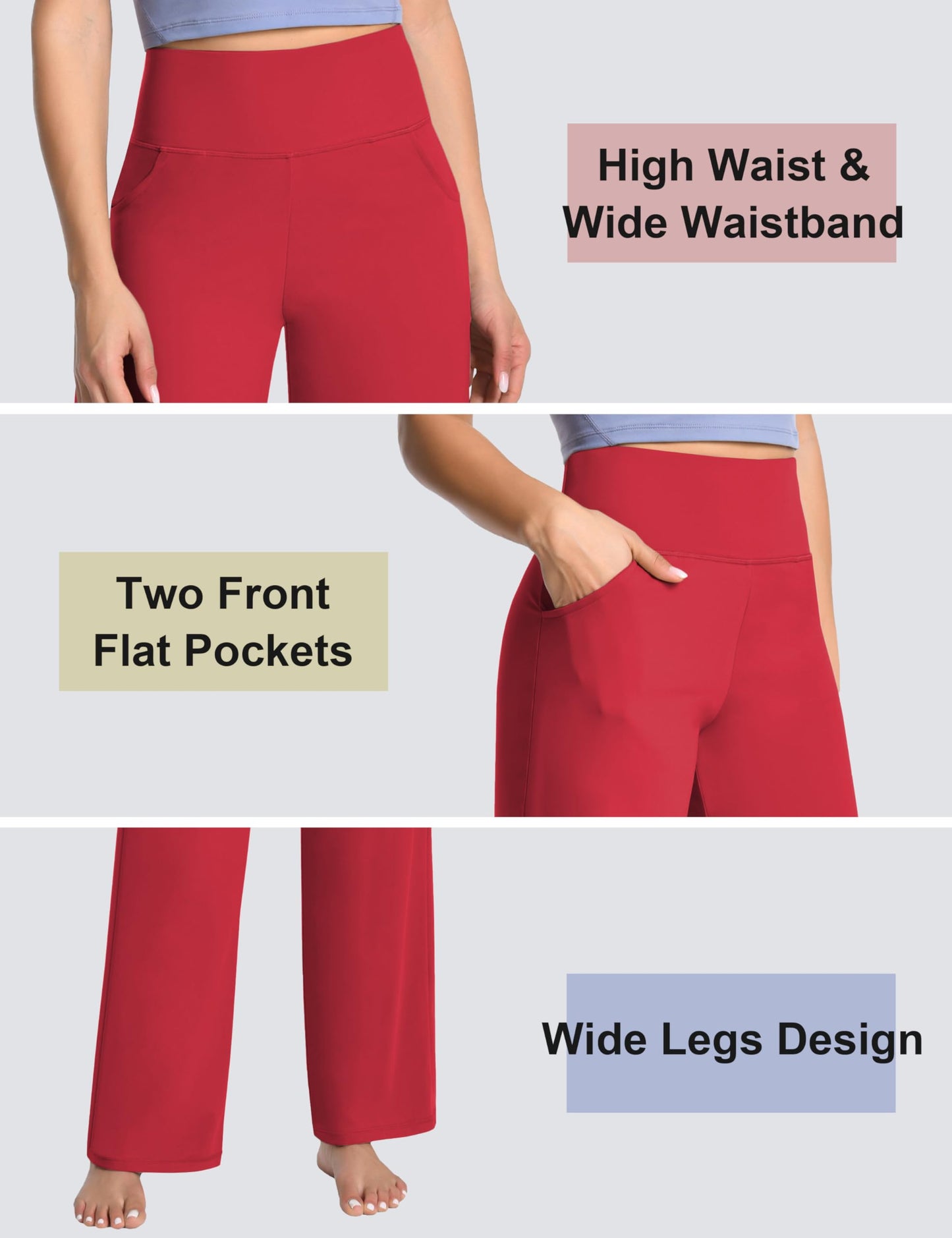 BUBBLELIME 29"/31"/33"/35"/37" Women's Wide Legs Yoga Pants Loose Lounge Sweatpants - Wide Legs_Scarlet L_37" Inseam