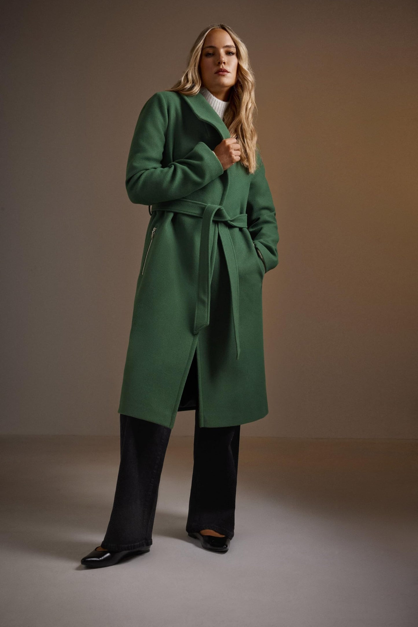 Long Tall Sally Lts Tall Belted Wrap Formal Coat Dark Green 16